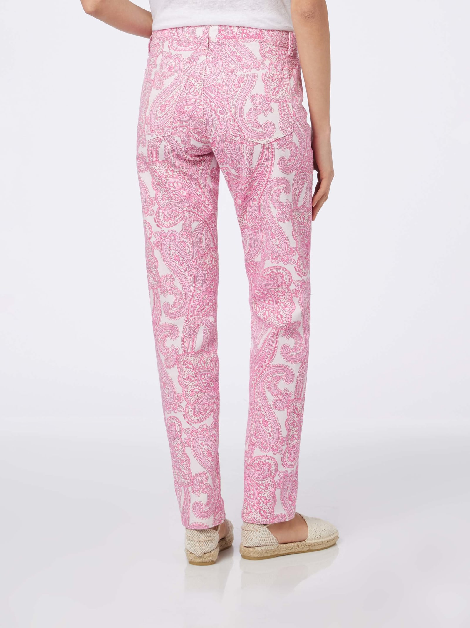 Shop Mc2 Saint Barth Woman Pink Paisley Print Denim Belleville