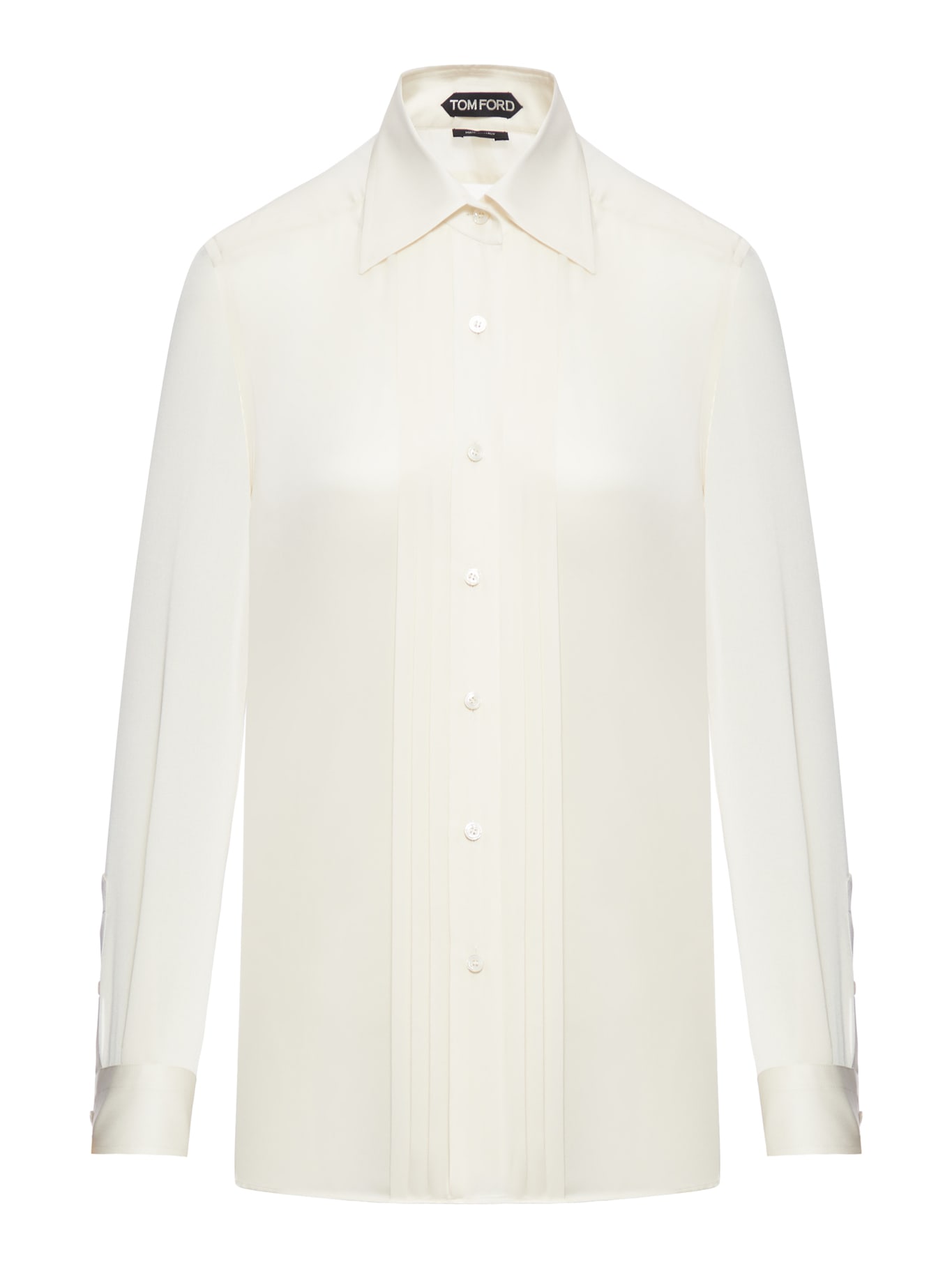 Shop Tom Ford Light Charmeuse Silk Shirt In Gardenia White