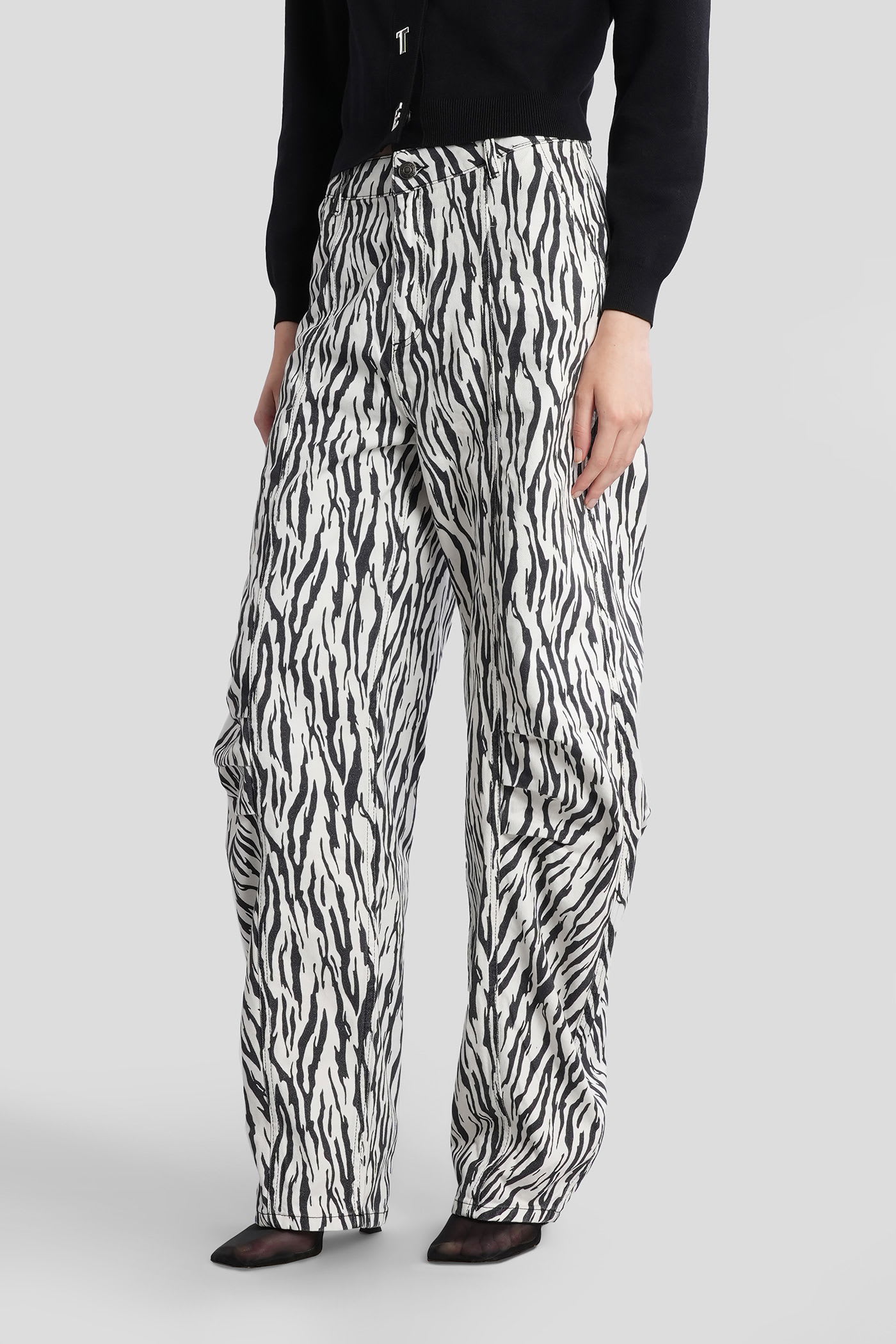 Rotate Birger Christensen Zebra Print Cargo Trousers With Back Pockets In Multi