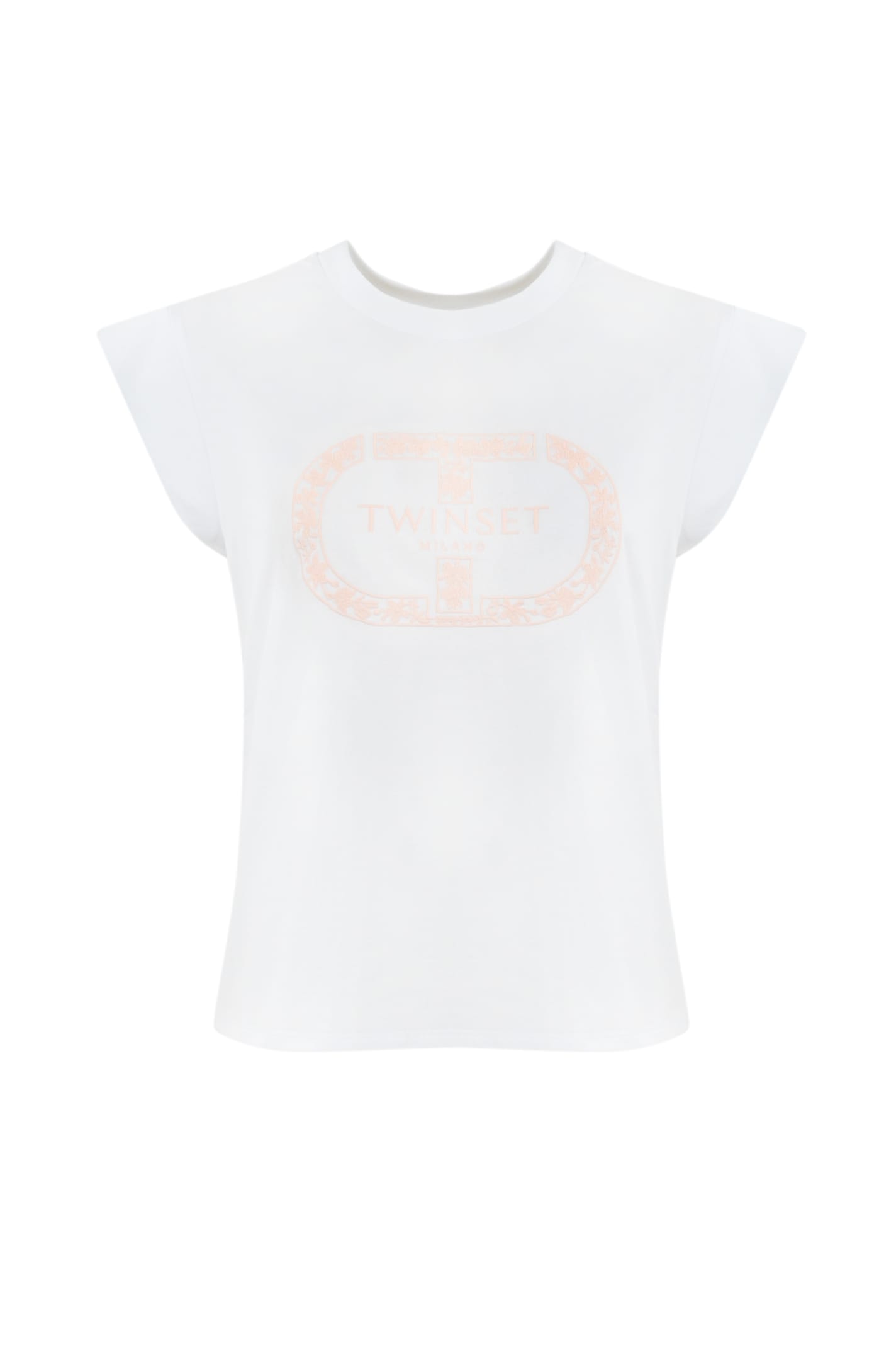 Shop Twinset T-shirt With Logo Embroidery In Ric,ottico/cupcake Pink