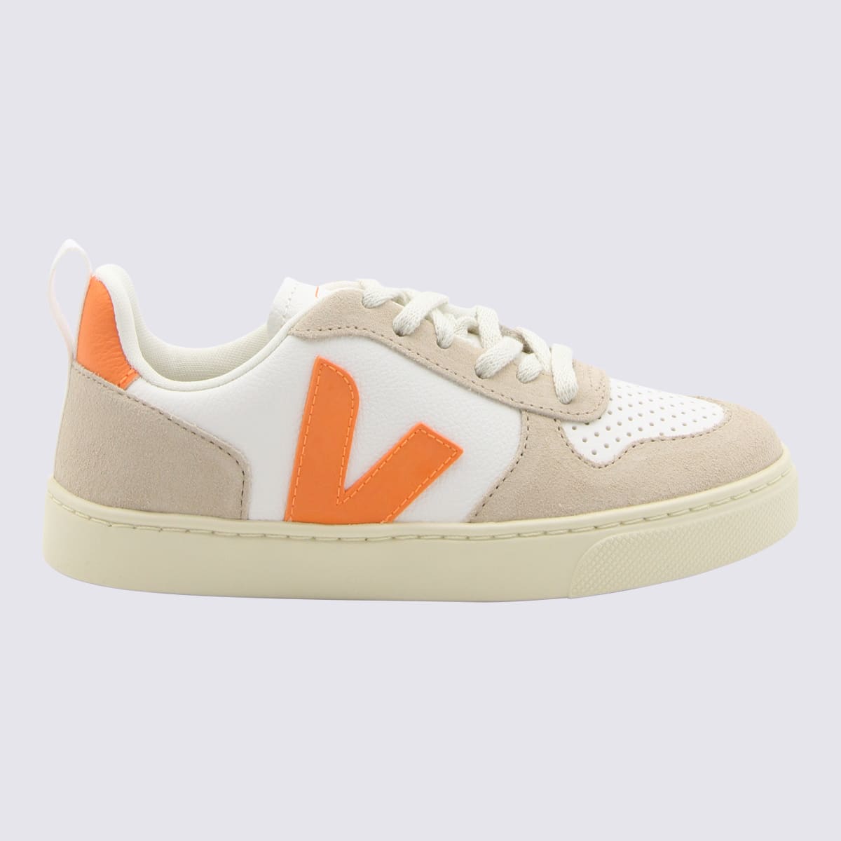 Veja Kids' White Fury And Almond Leather V-1o Sneakers In Multi