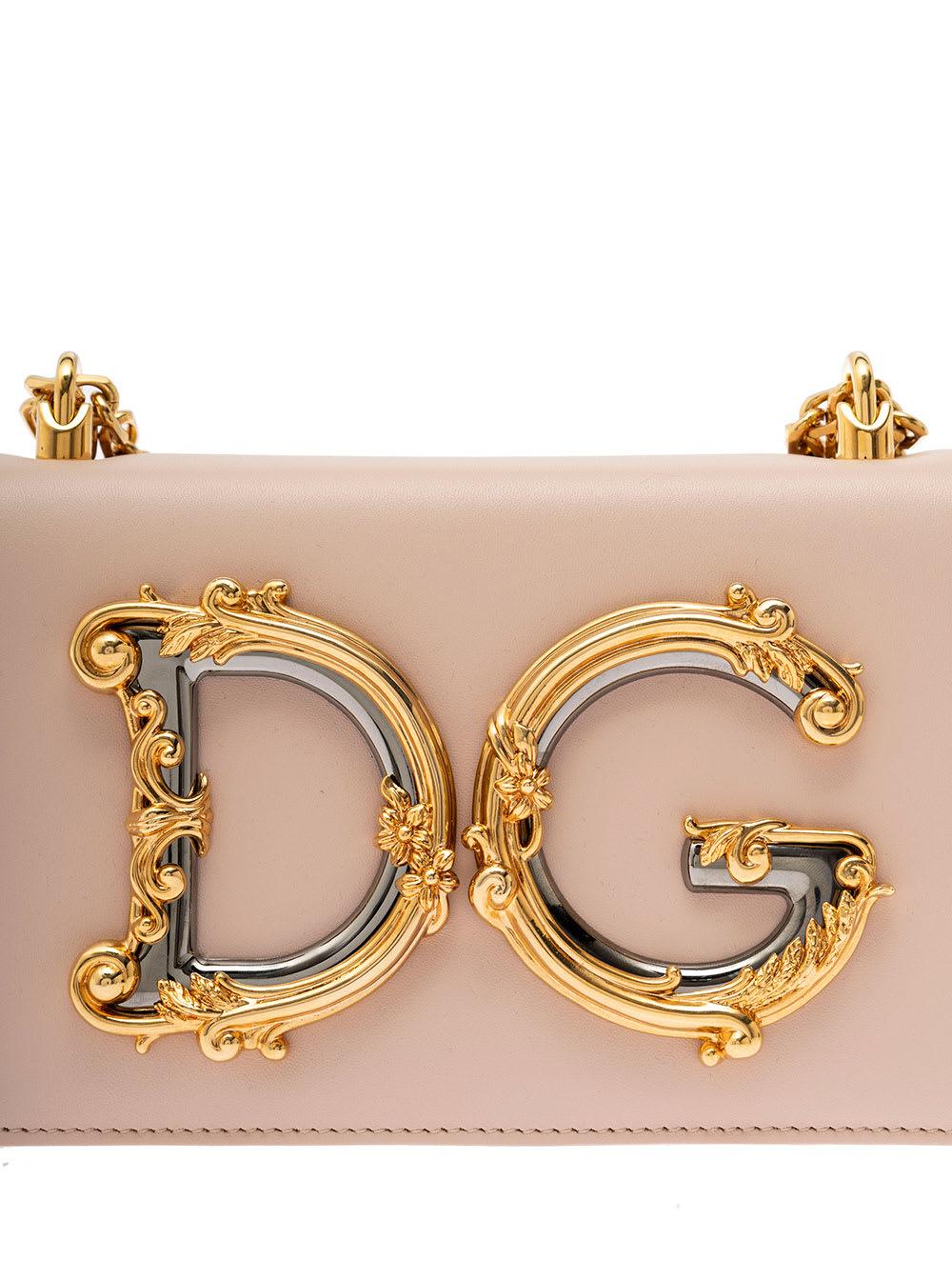 Shop Dolce & Gabbana Barocco Pink Crossbody Bag With Chain Shoulder Strap And Monogram Logo In Leather Woman