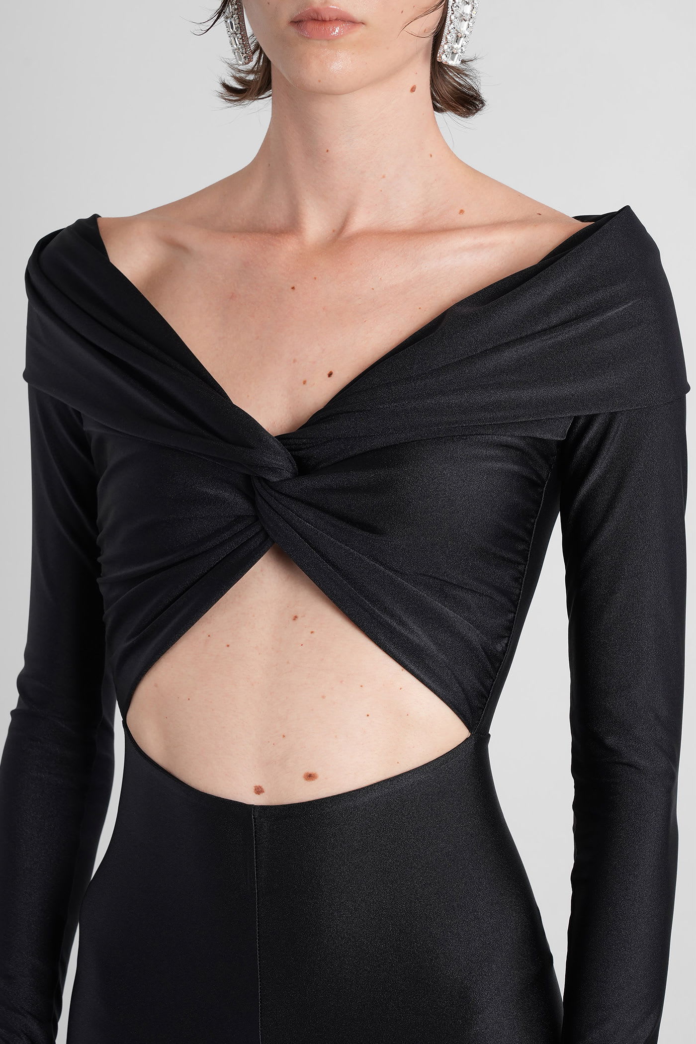 The Andamane Off-the-shoulder Long Sleeve Jumpsuit In Black