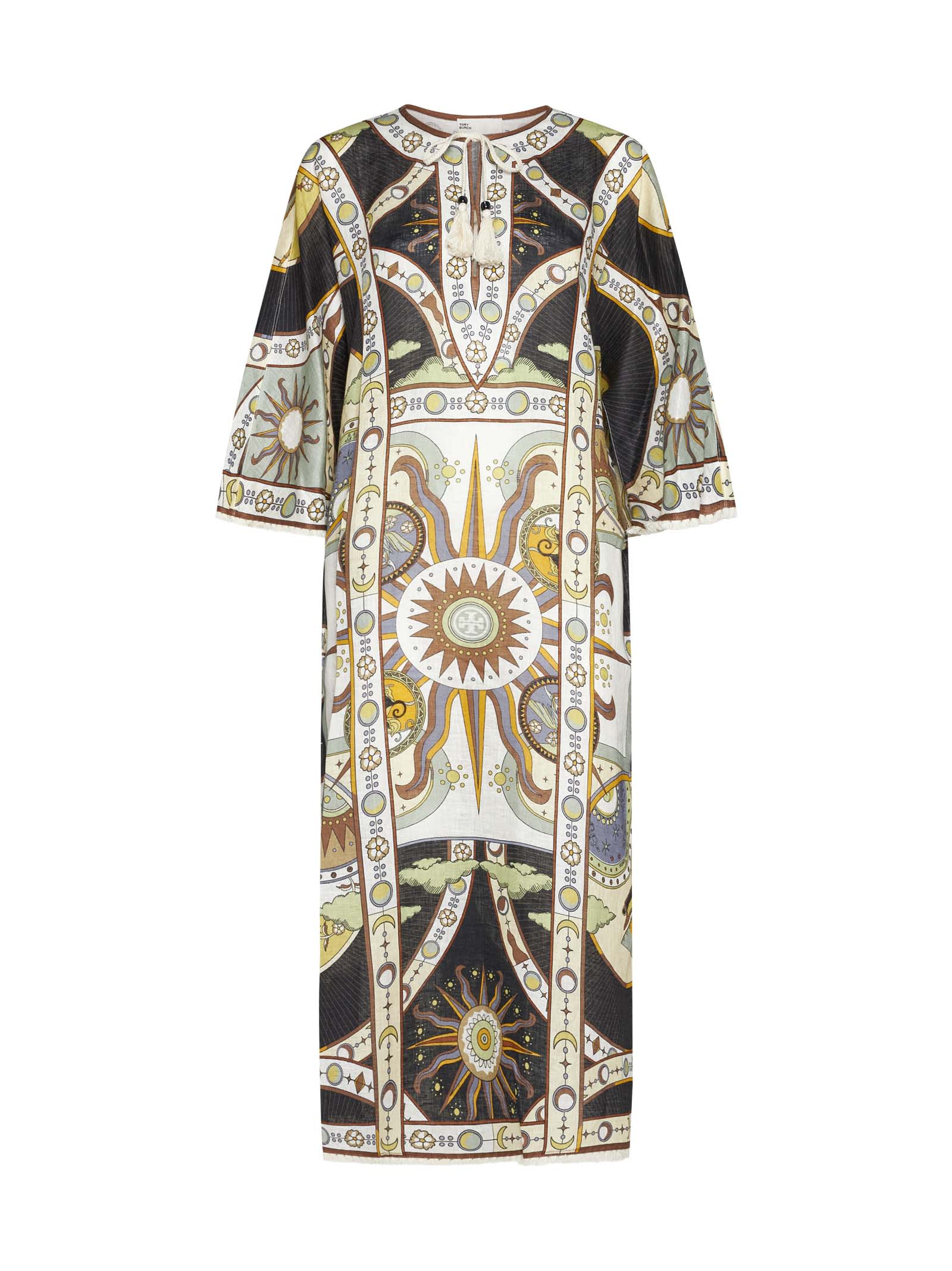 Kaftan With All-over Graphic Print In Linen