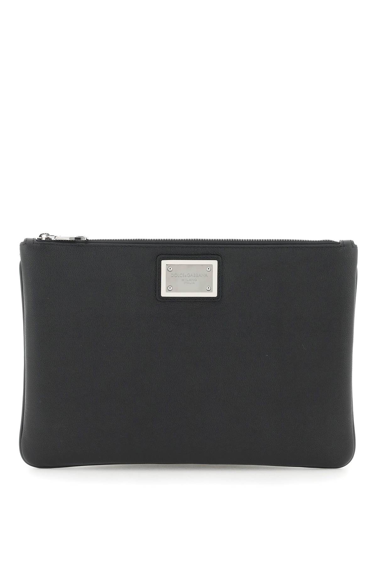 Dolce & Gabbana Logo Detail Flat Leather Pouch In Nero