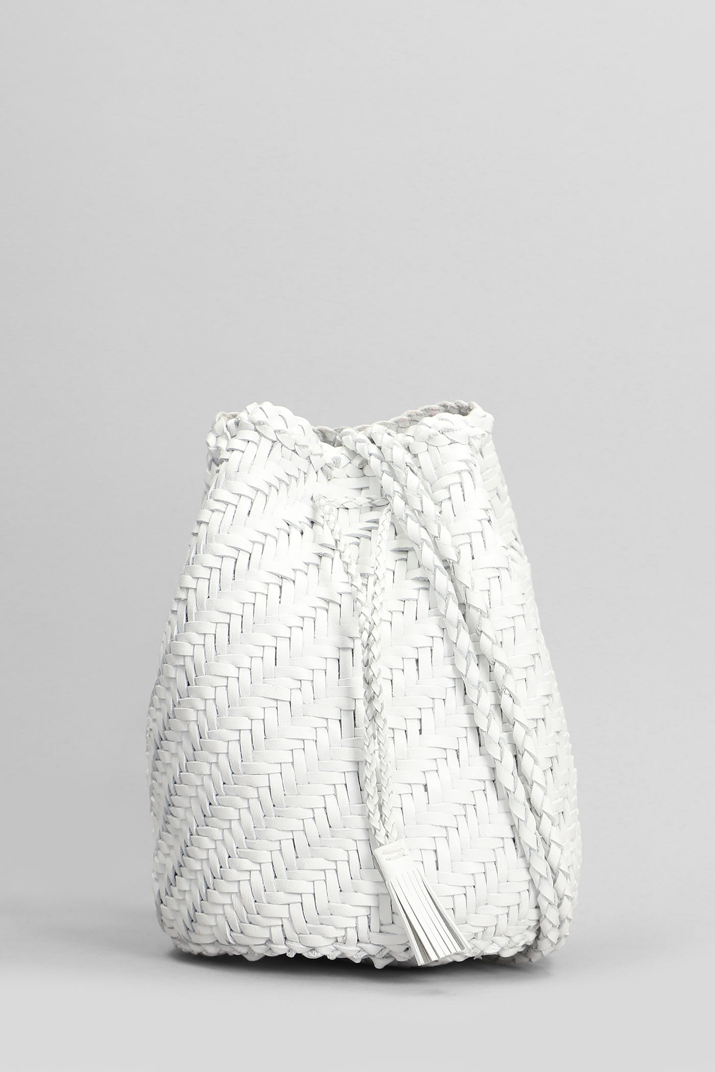 Pompom Double Shoulder Bag In White Leather