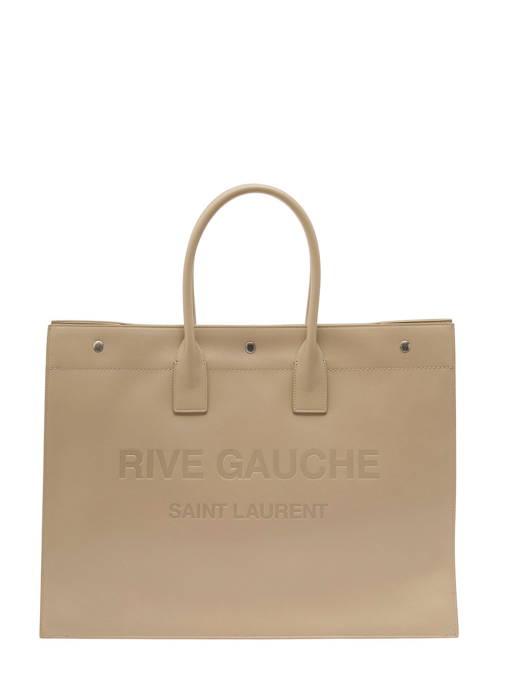 Saint Laurent Rive Gauche Large Tote Bag In Beige Leather Man In Sand