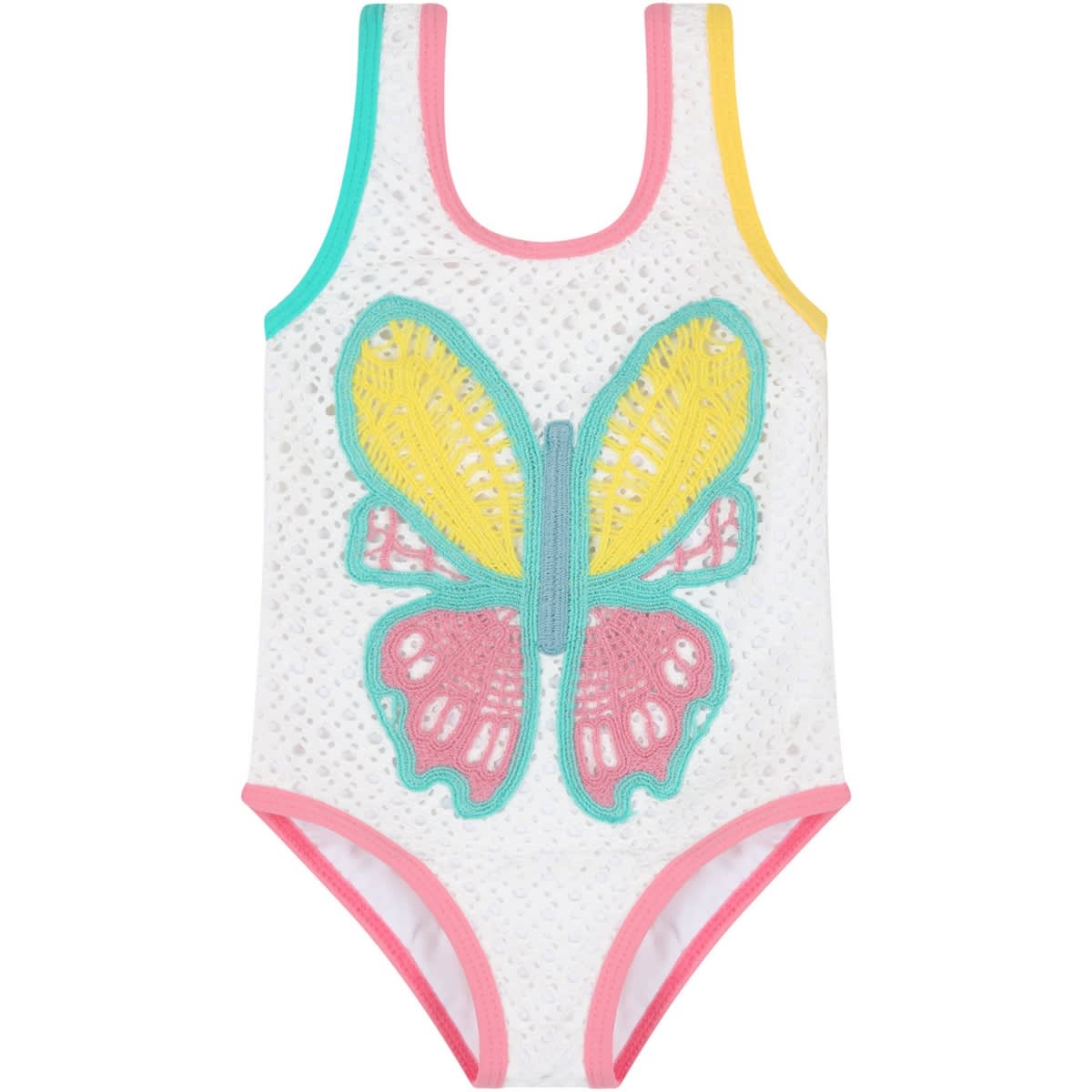 Stella McCartney Kids White Swimsuit For Girl With Butterfly