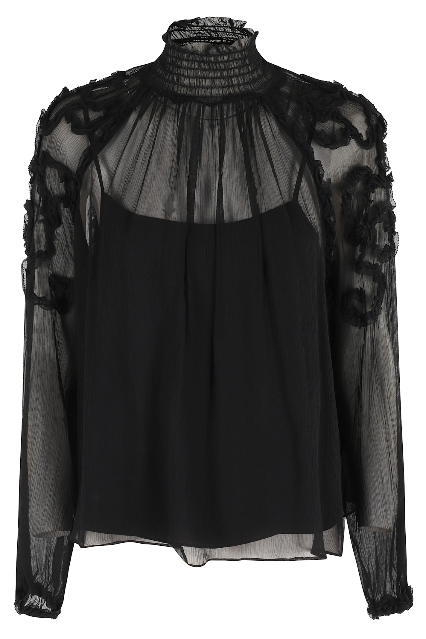 Ulla Johnson Magdalena Silk Smocked Long Sleeve Blouse In Black