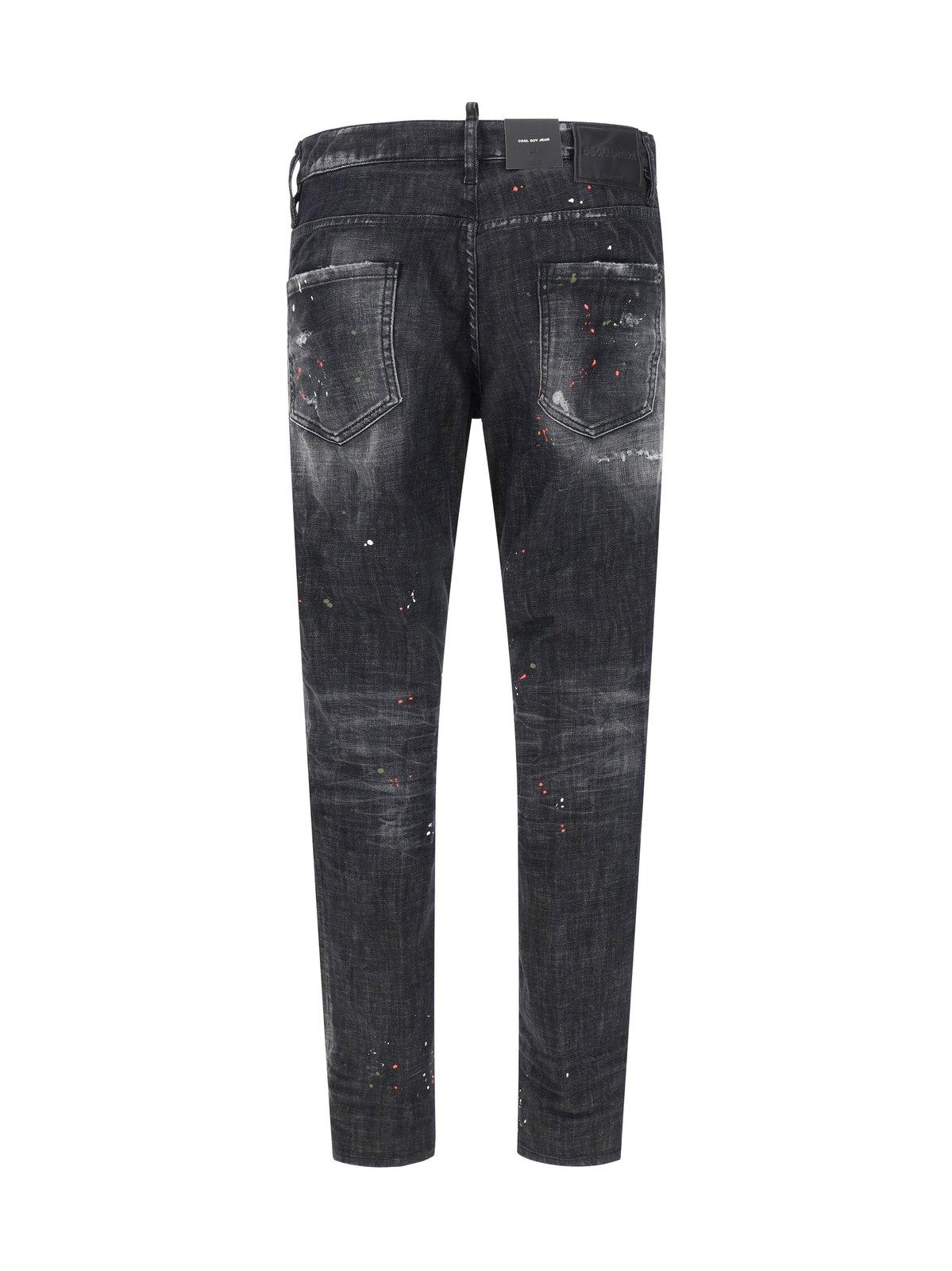 Shop Dsquared2 Distressed Sprayed Effect Jeans In Black