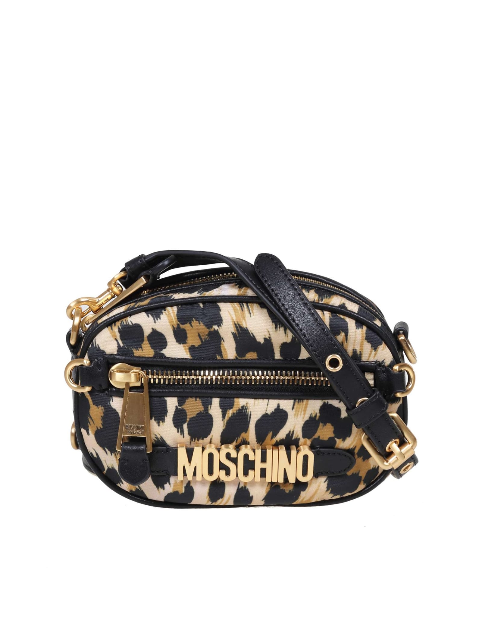 Moschino Shoulder Bag In Nylon With Leopard Print