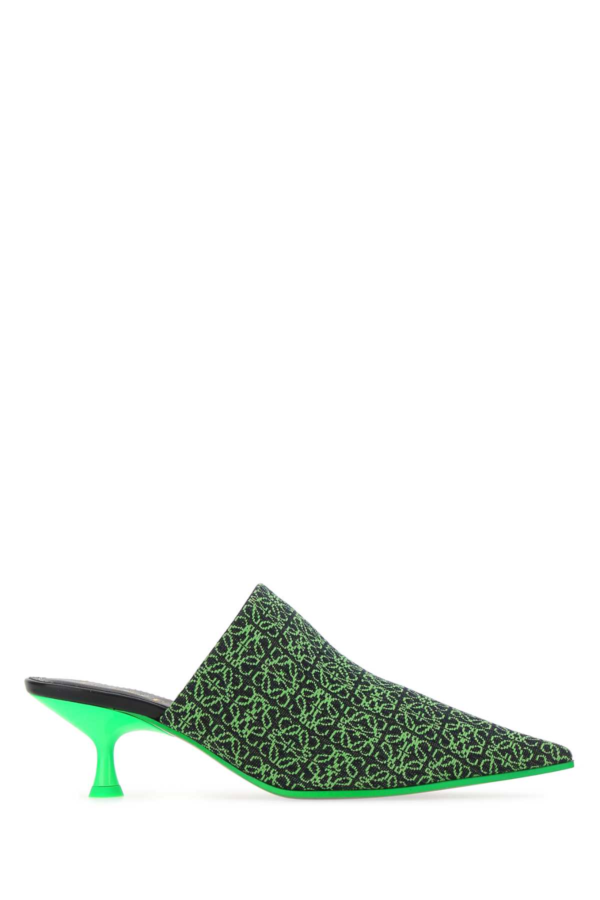 Shop Loewe Embroidered Fabric Pointy Mules In Blackneongreen