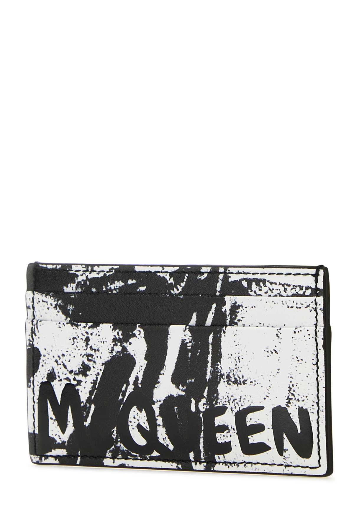 Shop Alexander Mcqueen Printed Leather Card Holder In Blackwhite