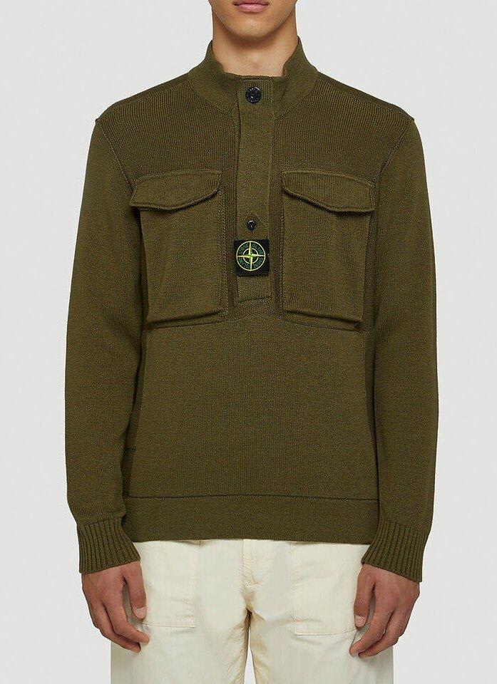 Shop Stone Island Logo Patch Half Buttoned Jumper In Green