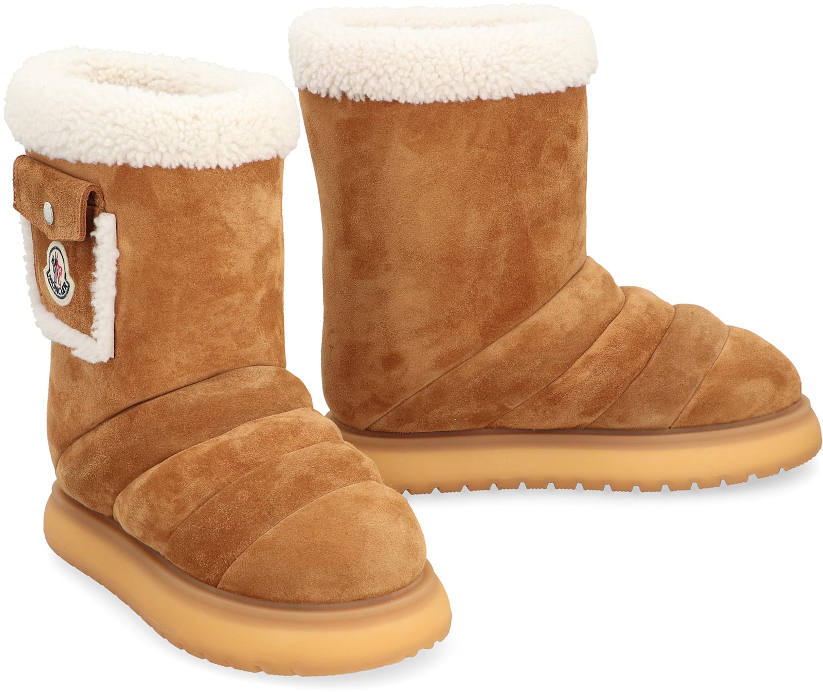 Moncler Gaia Pocket Suede Ankle Boots In Camel