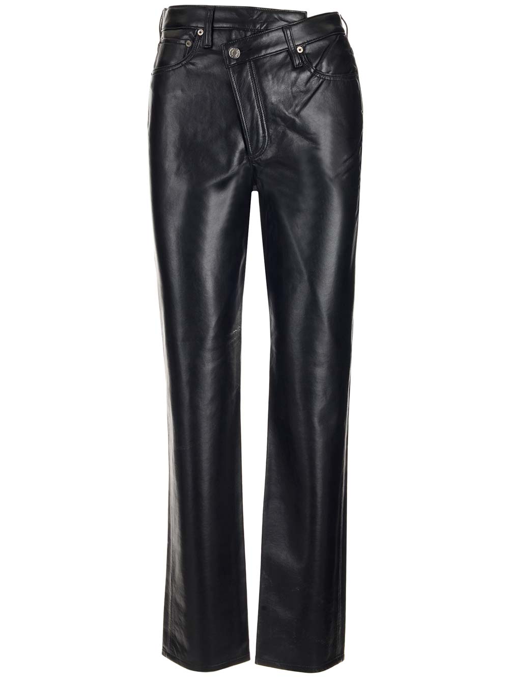 Shop Agolde Recycled Leather Trousers In Black