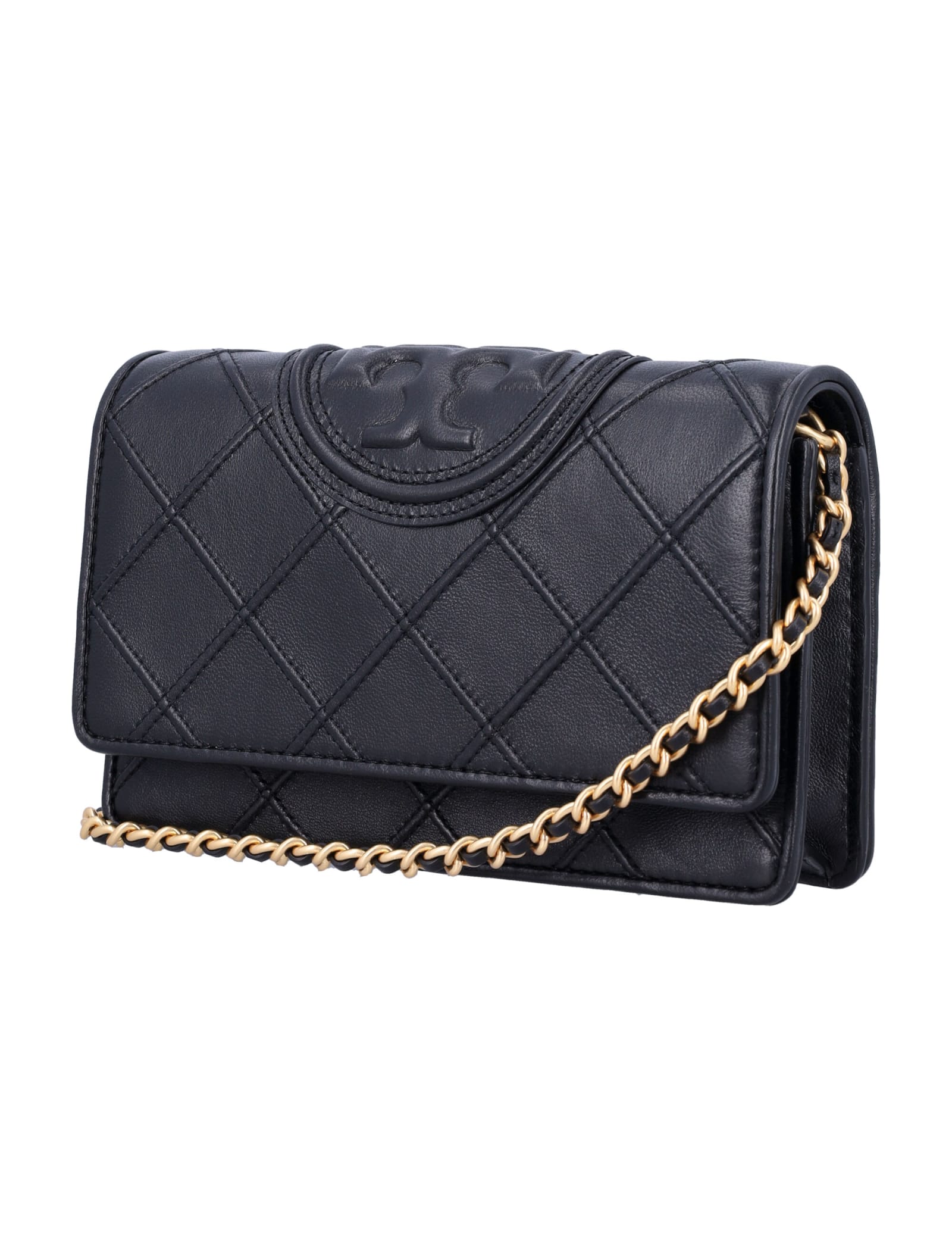 Shop Tory Burch Fleming Chain Wallet In Black