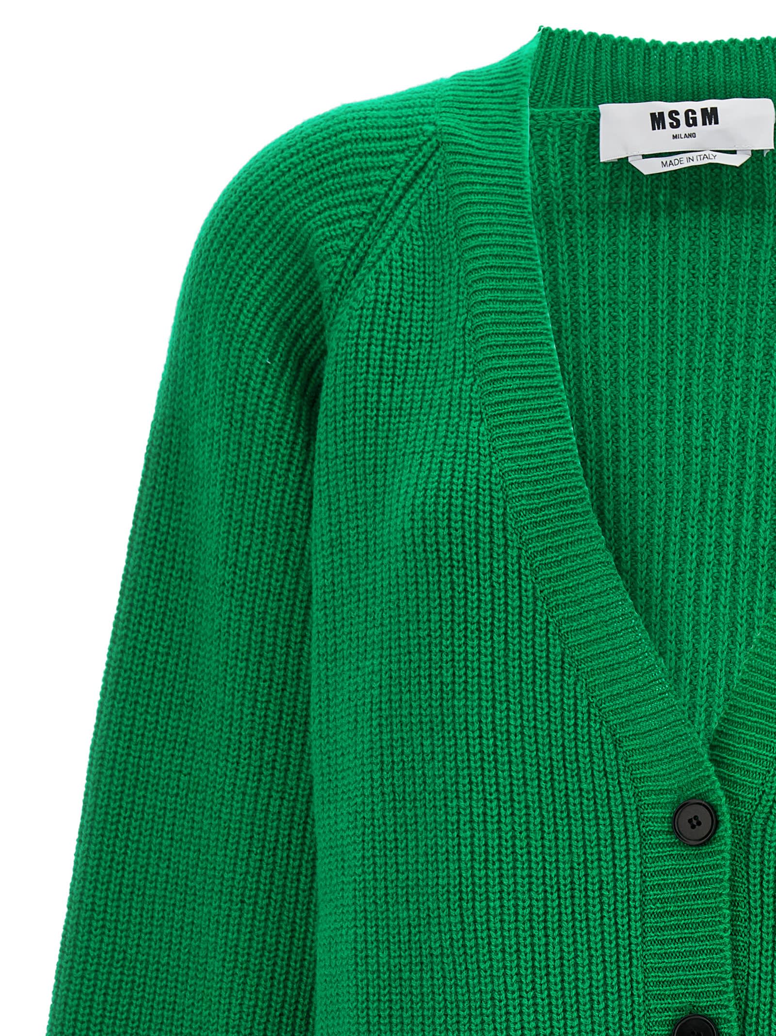 Msgm Fringed Cardigan In Green