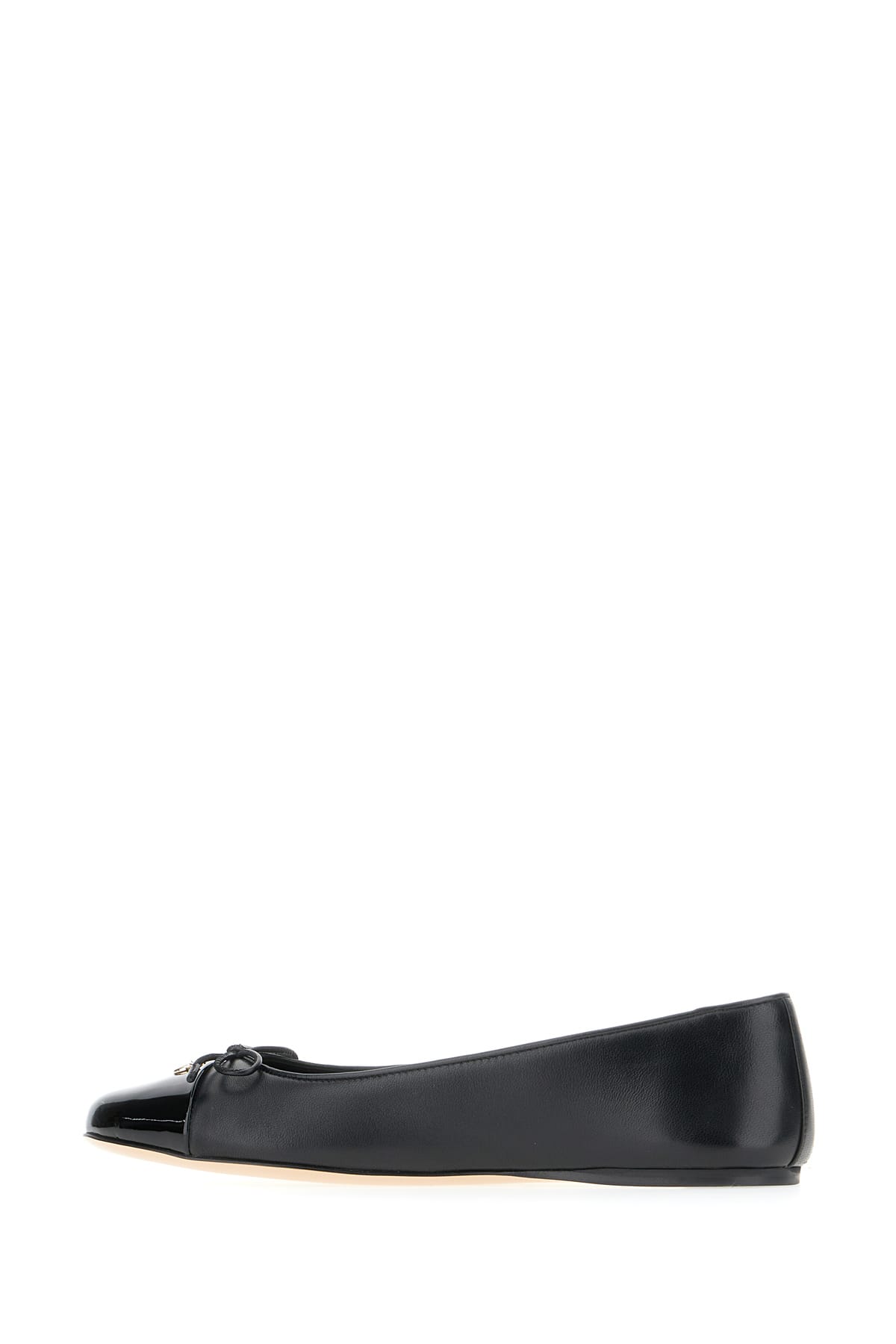 Gucci Women Leather Ballerinas With Patent Leather Detail In Black