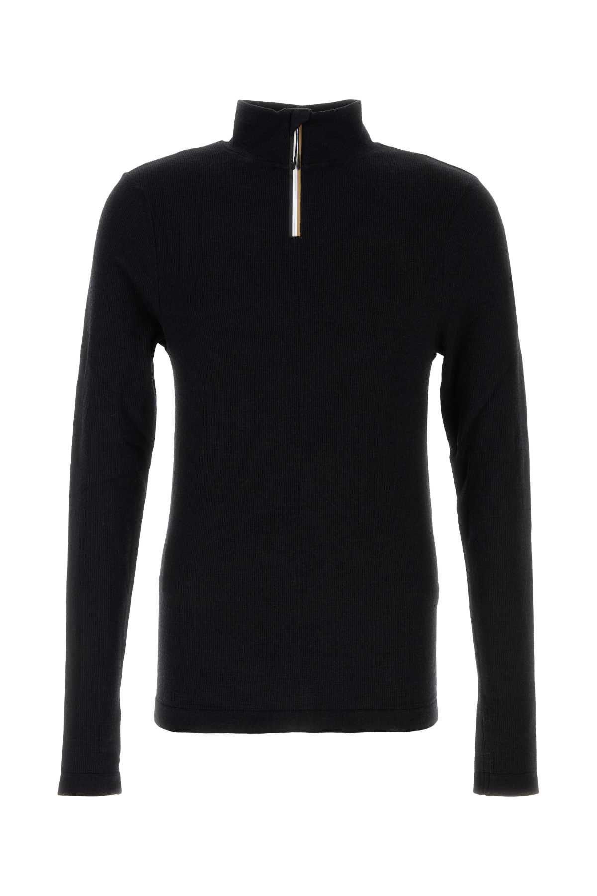 Hugo Boss Stretch Wool Blend High Collar T-shirt In Black