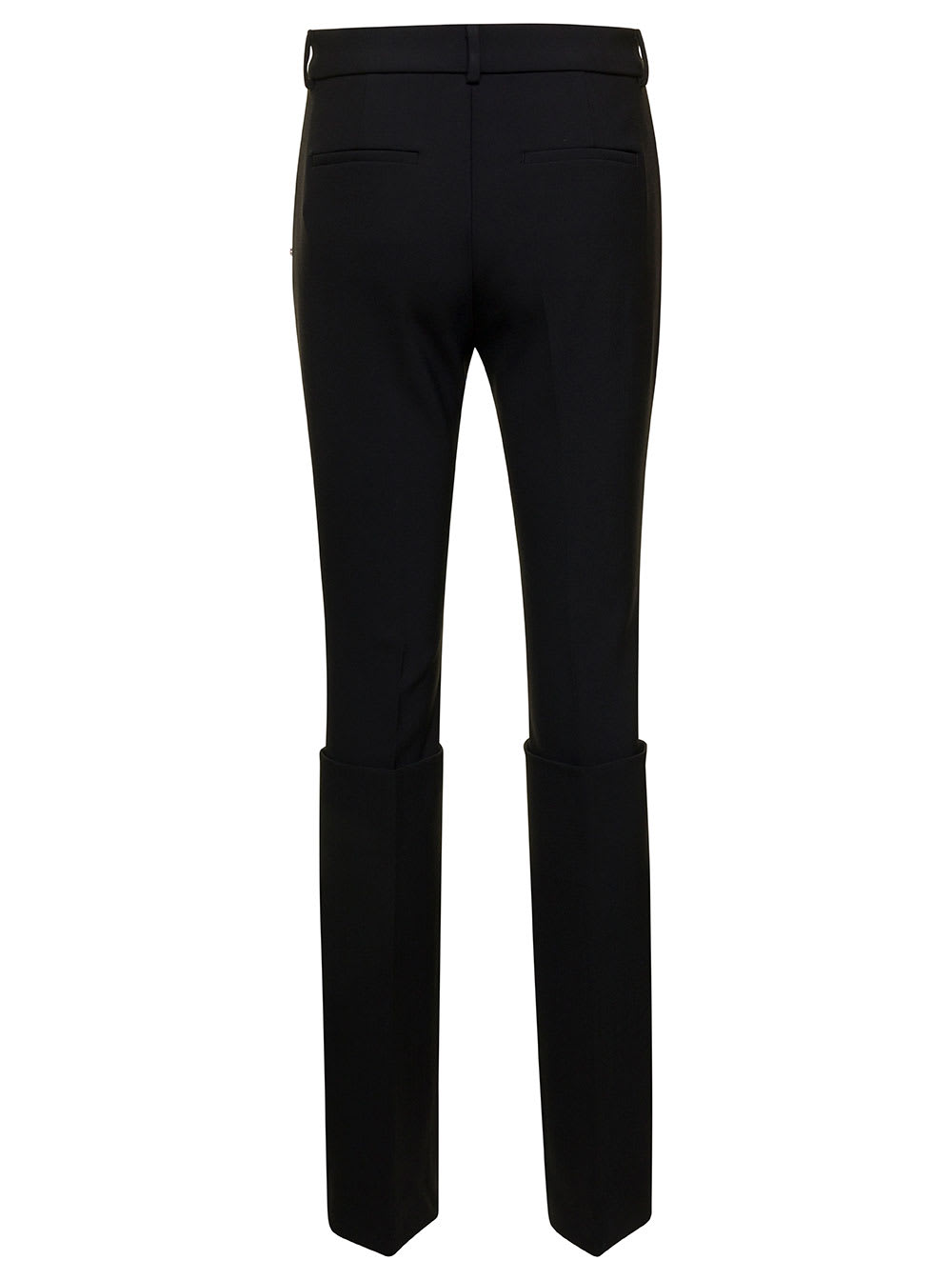 Shop Sportmax Black Slim Pants With Deep Turn-up Detail In Stretch Wool Blend Woman