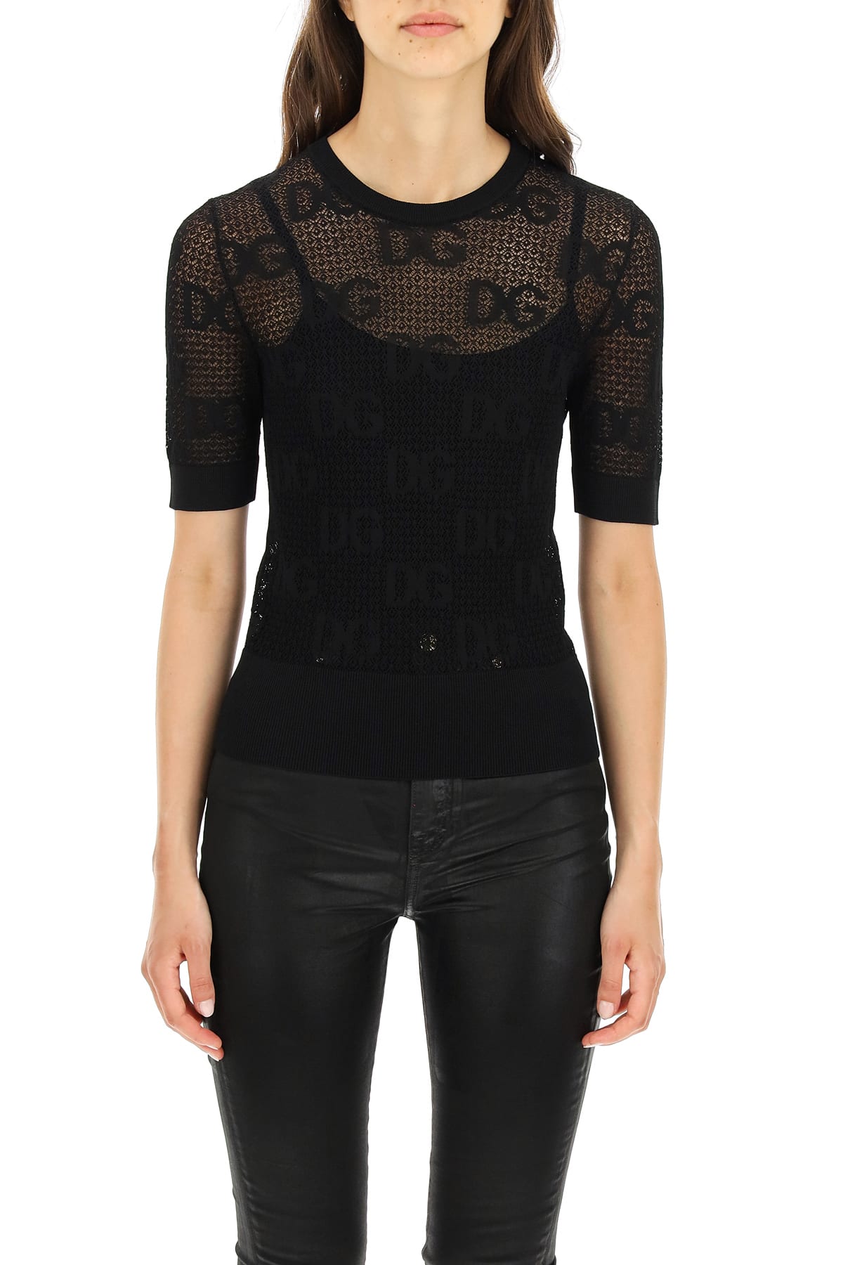 Dolce & Gabbana Open Work Top With Jacquard Logo