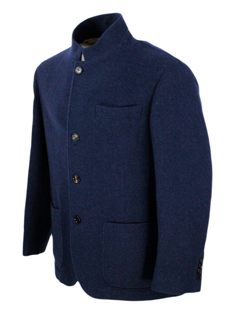 Shop Brunello Cucinelli Single-breasted Jacket In Fine Water-repellent Cashmere With Horn Buttons, Patch Pockets And Lapels In Blu