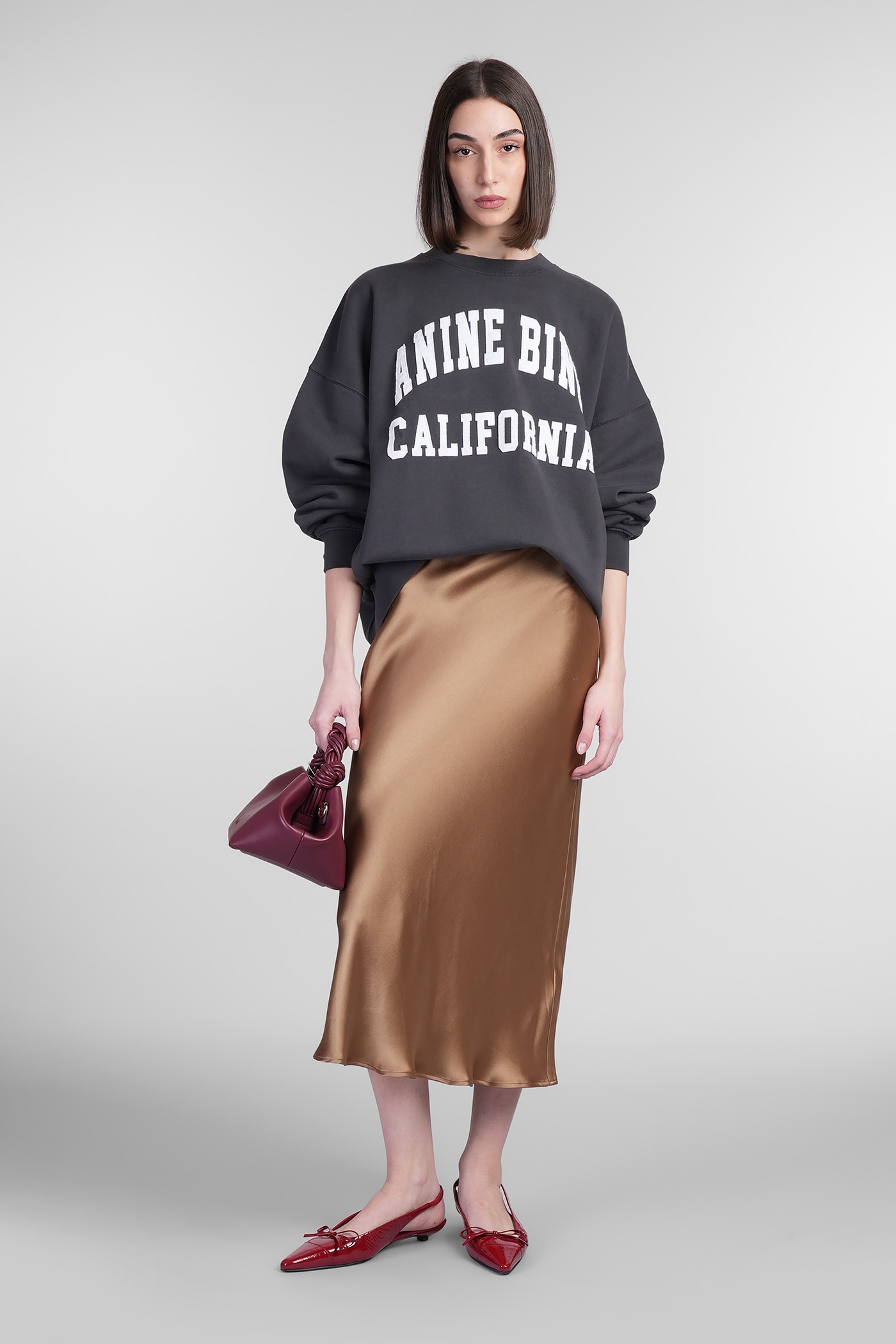 Anine Bing Womens Dark Green Bar Silk Maxi Skirt In Brown
