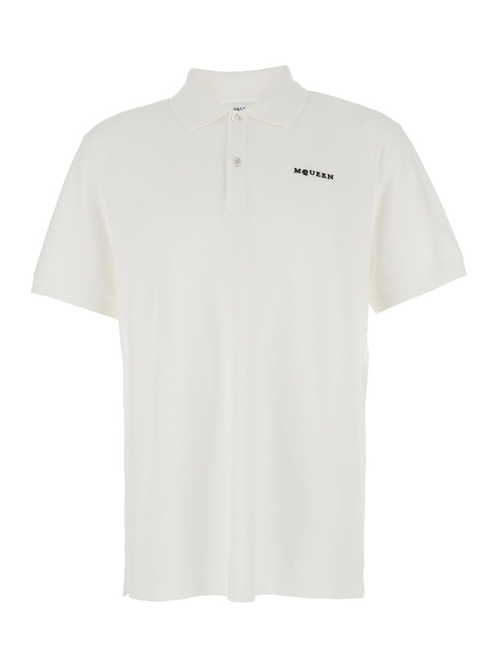 White Polo Shirt With Classic Collar And Logo Lettering Embroidery On The Front In Cotton Man