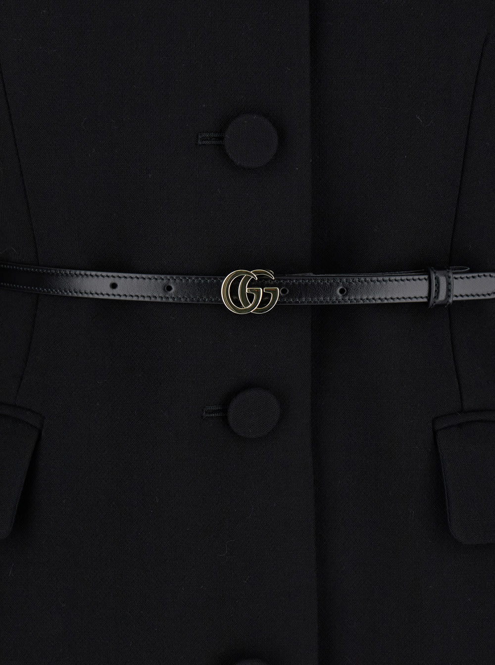Gucci Black Jacket With Classic Collar And Belt With Double G Detail In Leather Woman In Animal Print