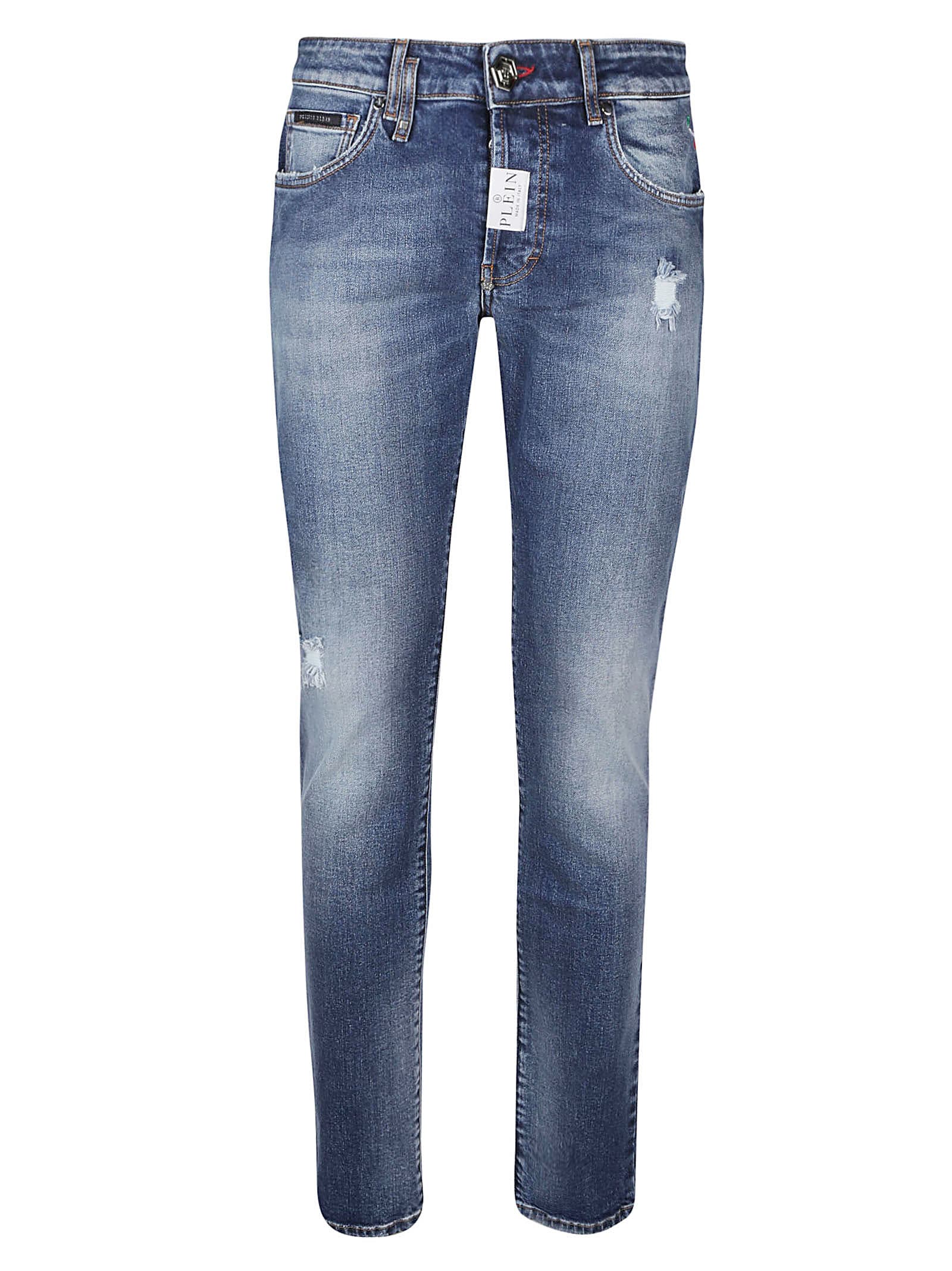 Philipp Plein Super Straight Cut Jeans In Bm Blue Marlin