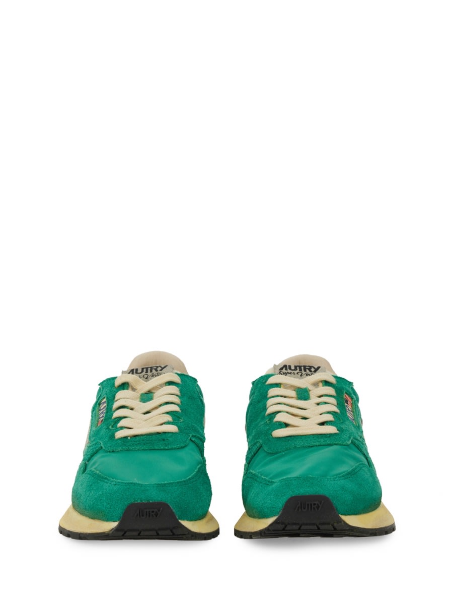 Autry Supervintage Sneaker With Rubber Sole And Suede Panels In Green