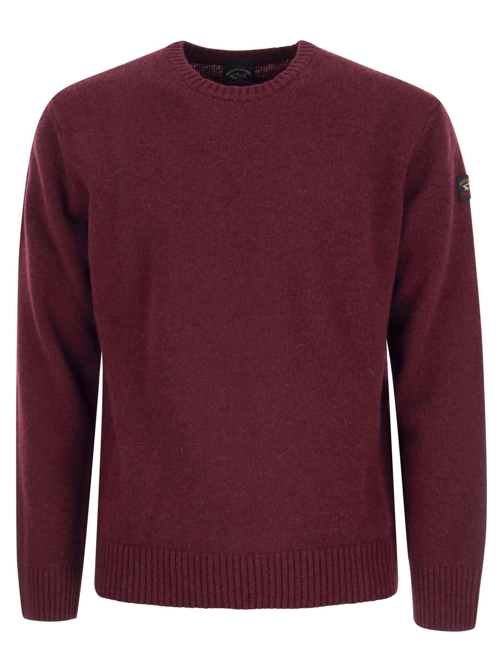Paul&amp;shark Wool Crew Neck With Arm Patch In Bordeaux