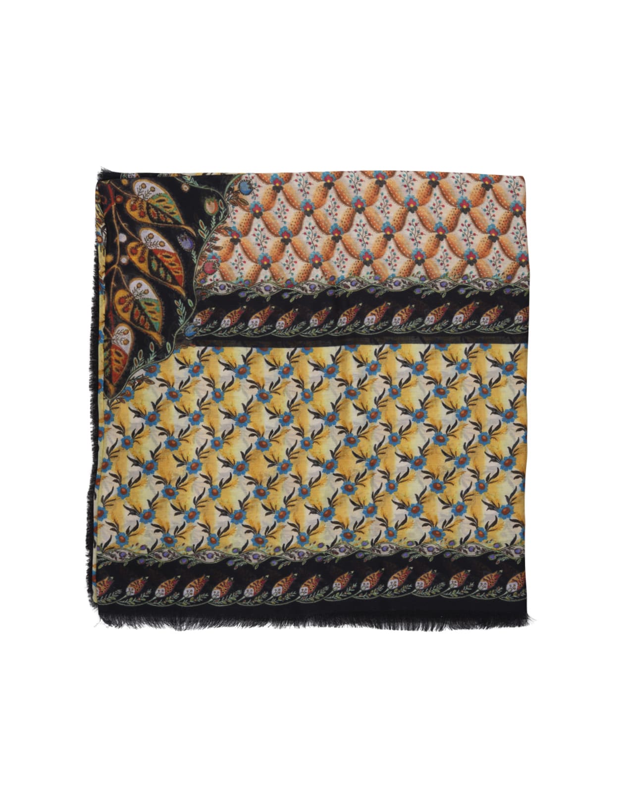 Shop Etro Yellow Shawl With Floral Print And Beading In Multicolor