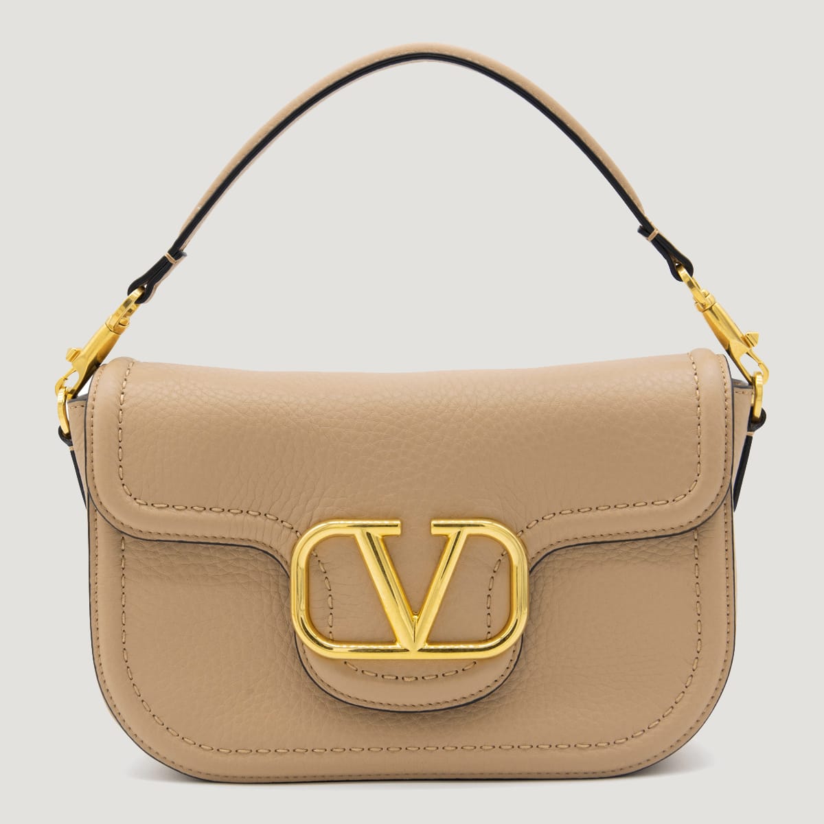 Shop Valentino Rose Leather Alltime Shoulder Bag In Cappuccino