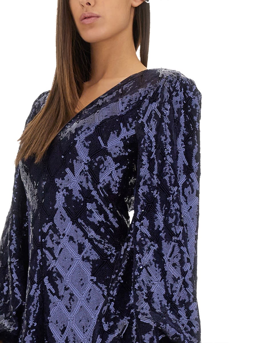 Rotate Birger Christensen Mini Dress With Floral Pattern In Blue