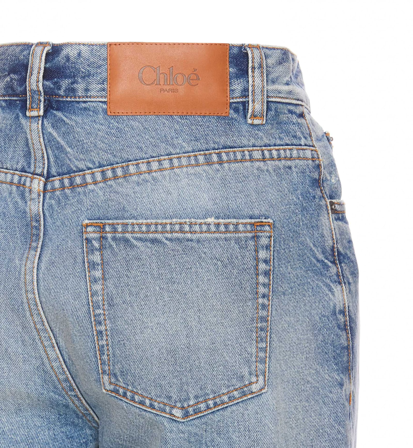 Chloé Patchwork Cotton Denim Jeans In Blue