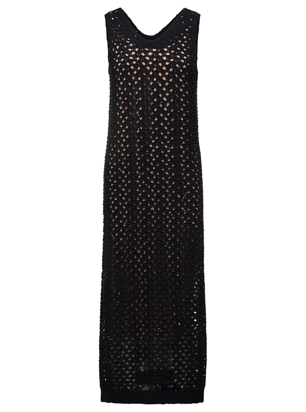 Brunello Cucinelli Crochet Sequin-embellished Maxi Dress In Black