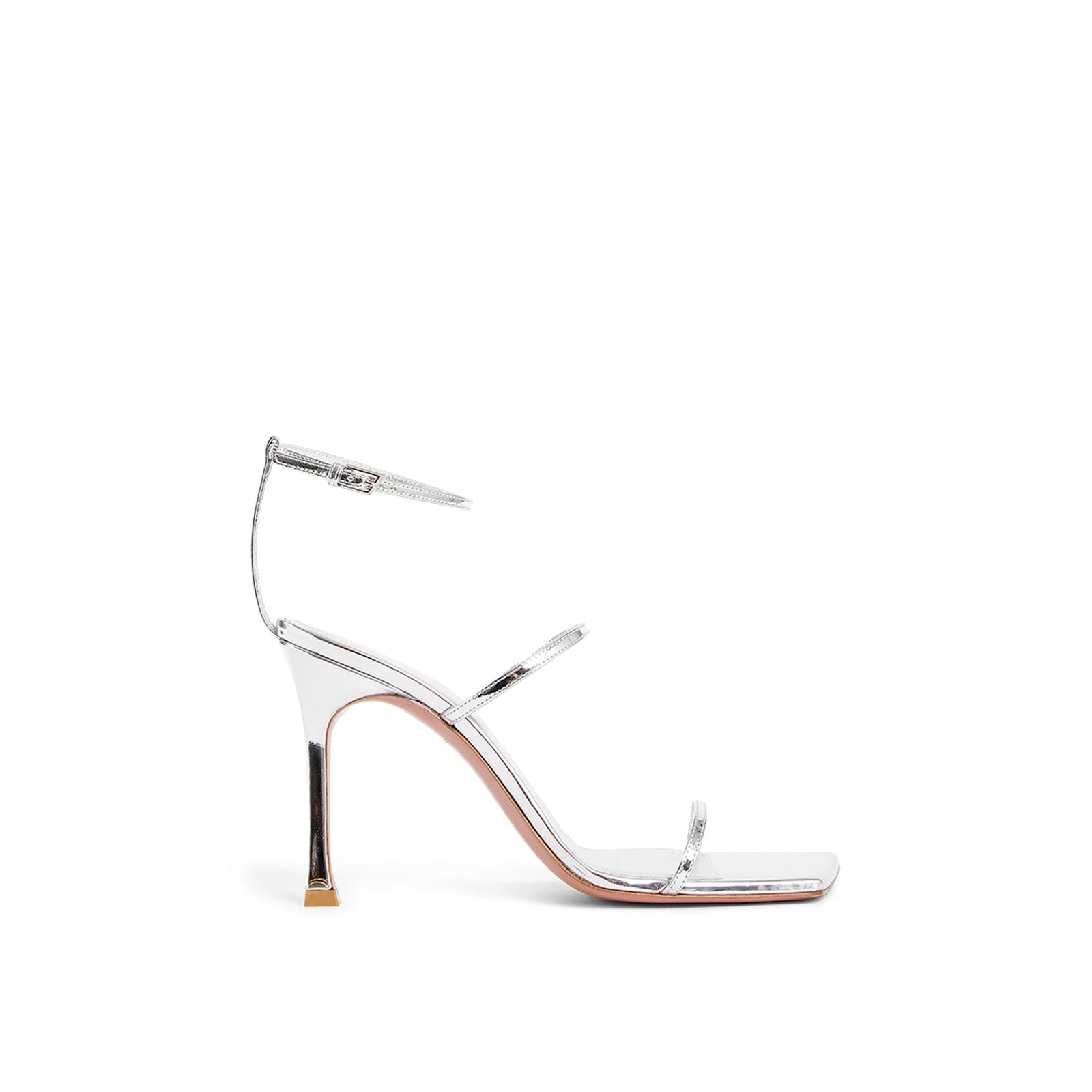 Amina Muaddi Maya 95mm Metallic Leather Sandals In Silver