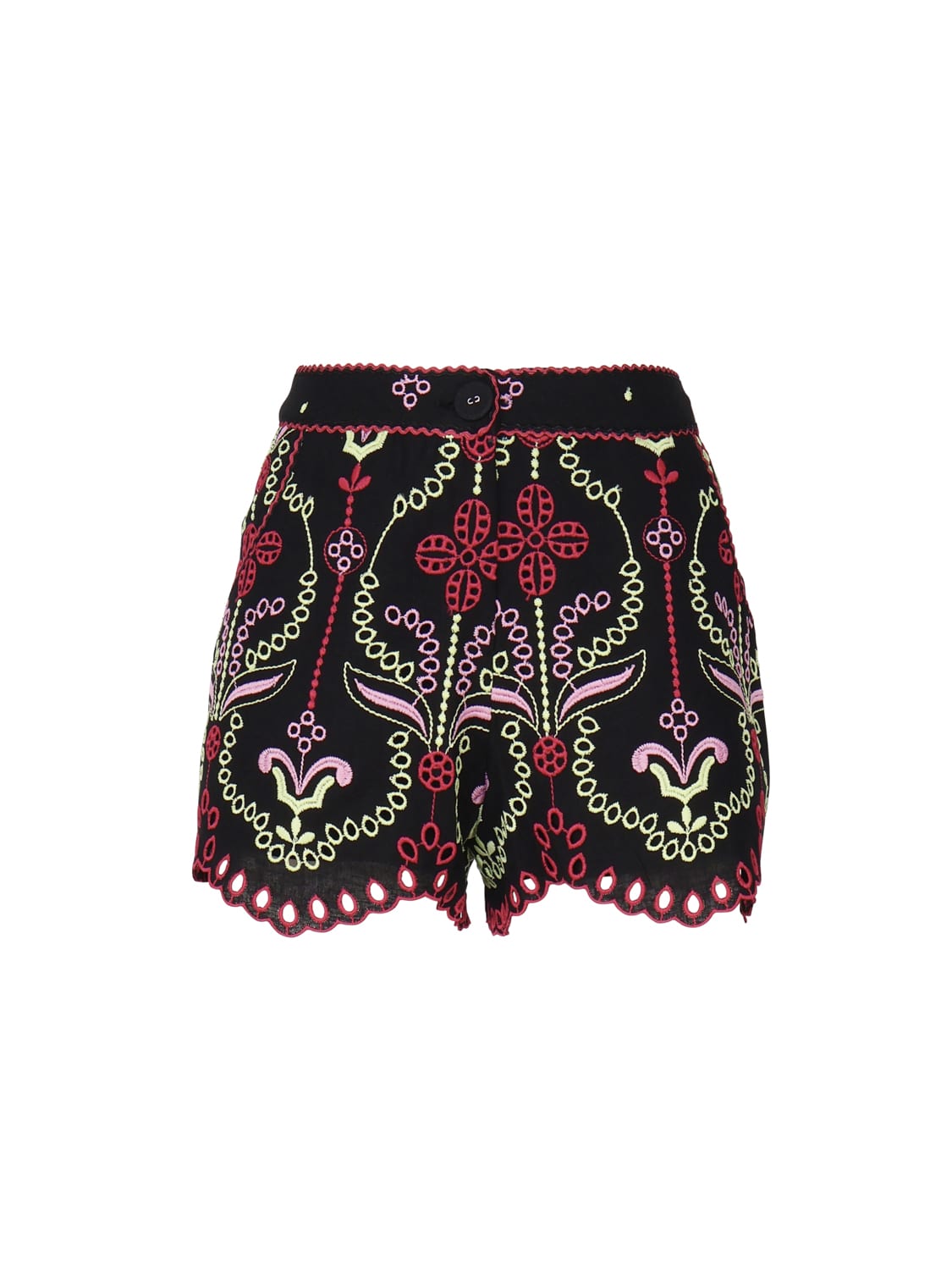 Shop Charo Ruiz Kira Shorts In Cotton And Linen Blend In Black, Pink, Red