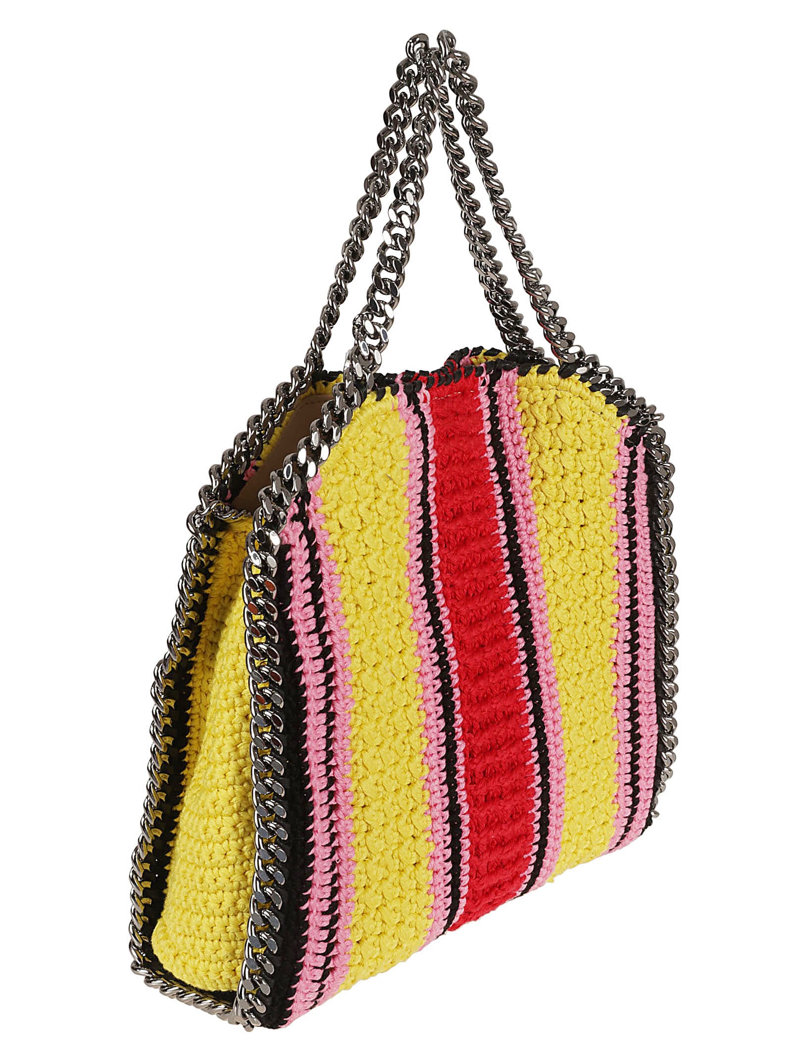 Shop Stella Mccartney Striped Cotton Crochet Mini Tote In Pink