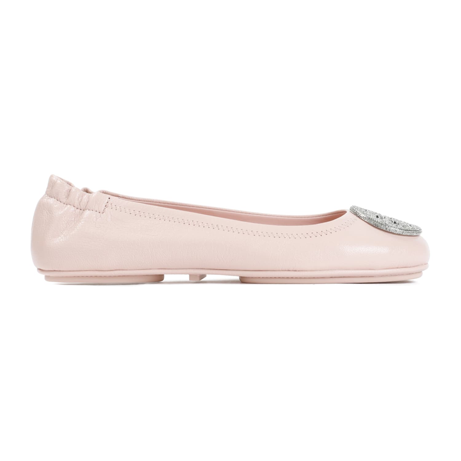 Shop Tory Burch Minnie Pave Ballerina In Shell Pink