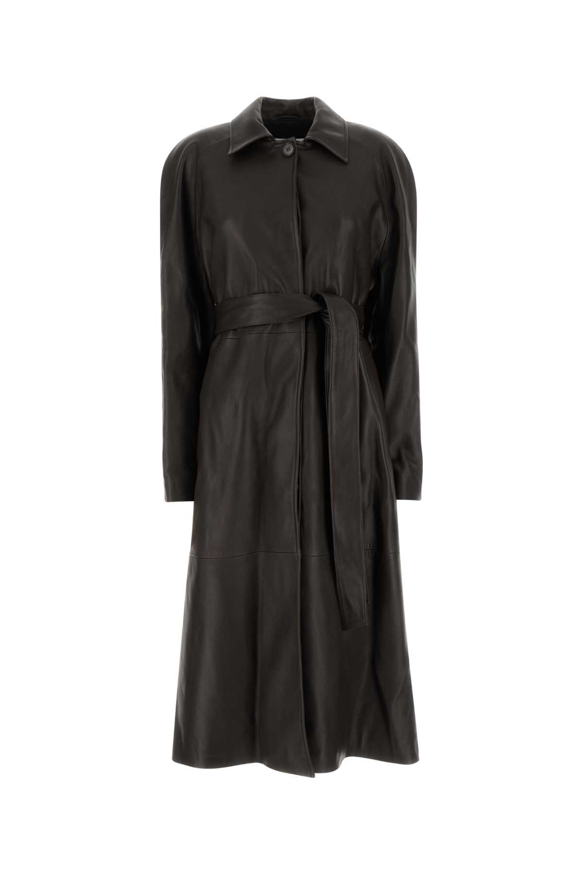 Shop Magda Butrym Dark Brown Leather Trench Coat