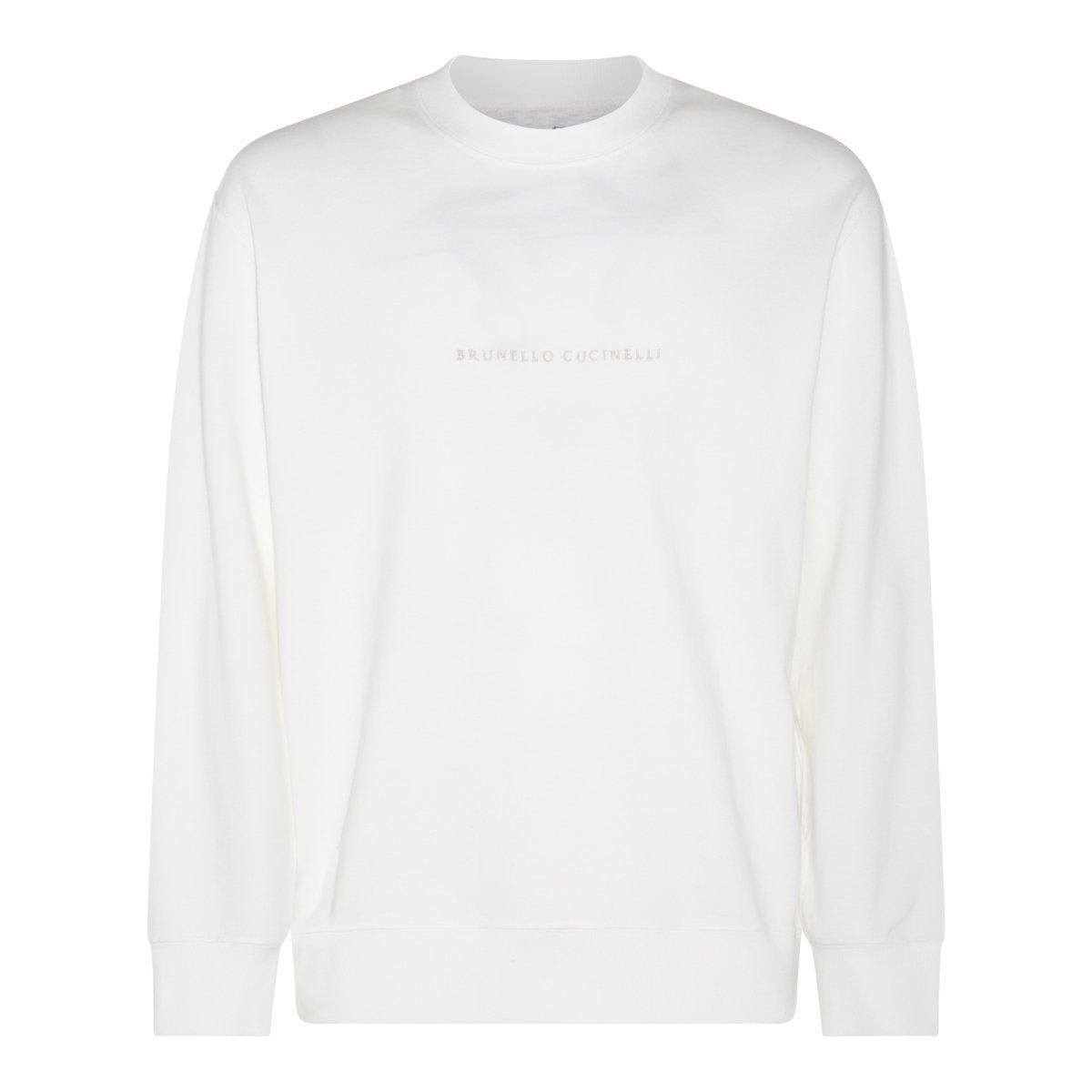 Shop Brunello Cucinelli Logo Embroidered Crewneck Sweatshirt In White