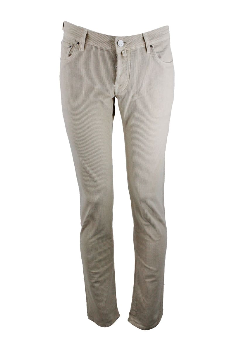 Jacob Cohen 5-pocket Stretch Corduroy Trousers With Closure Buttons And Pony Skin With Logo
