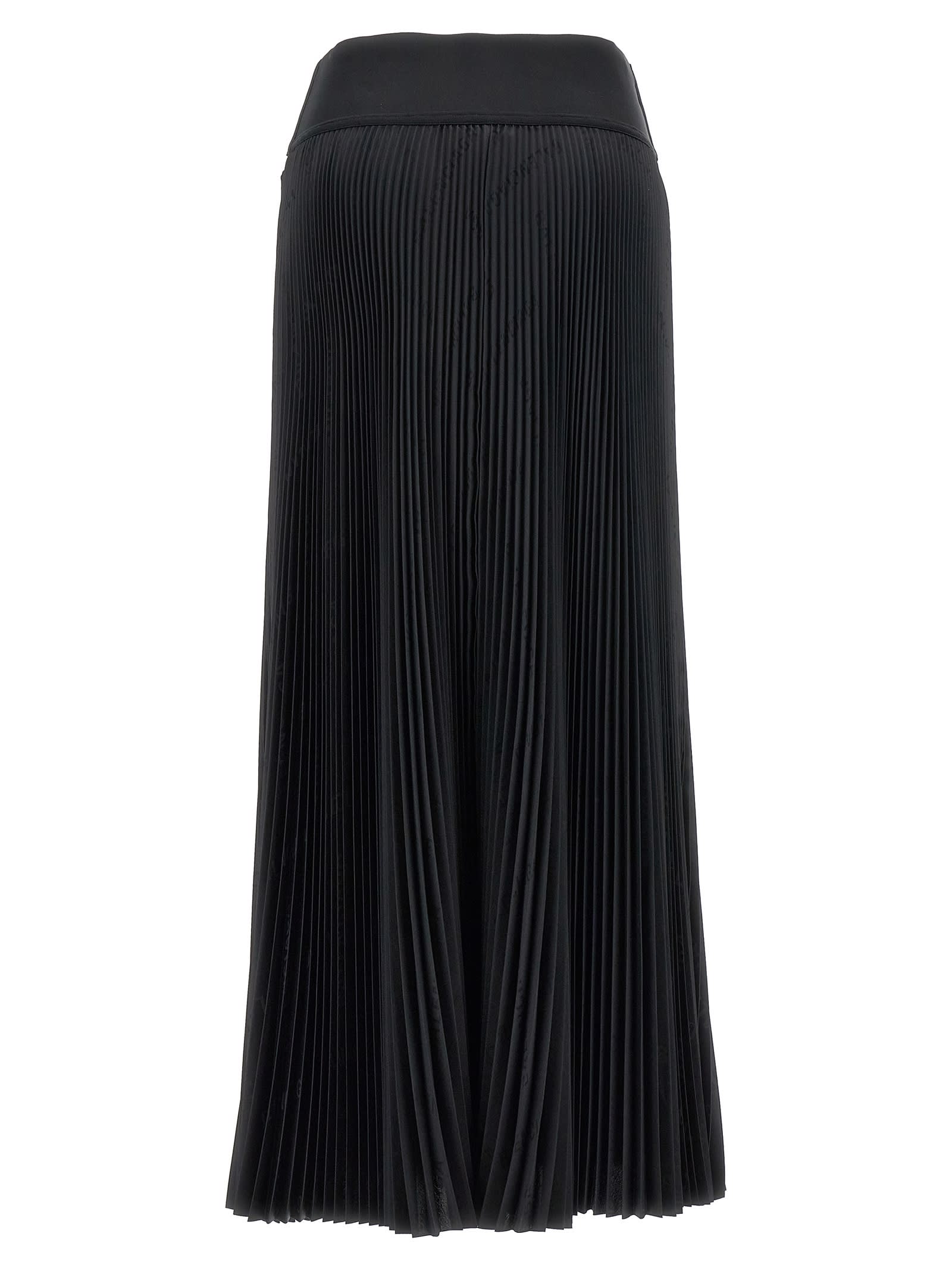 Shop Balenciaga Logo Pleated Skirt In Black