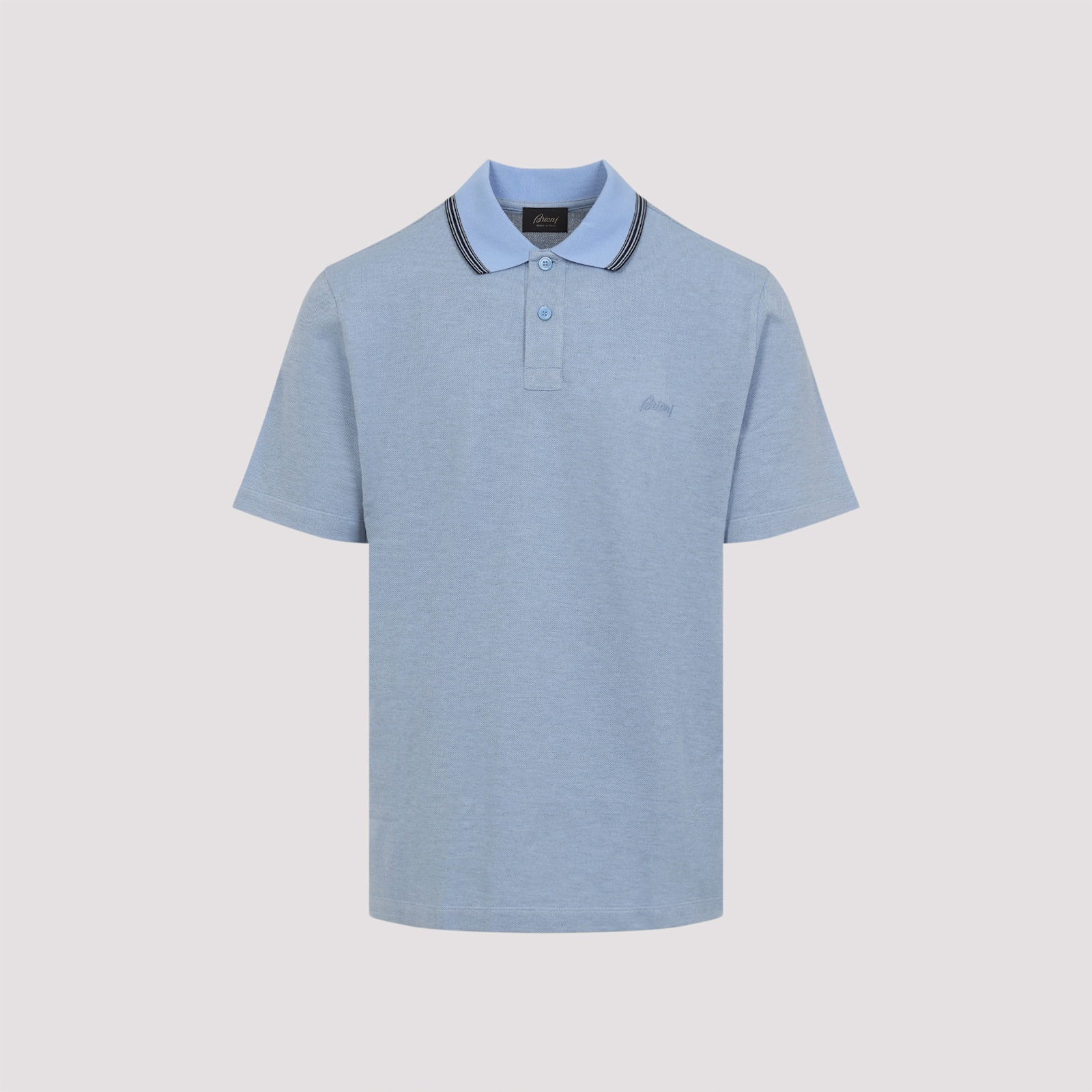Brioni Striped Edge Polo Shirt In Cotton In Multi
