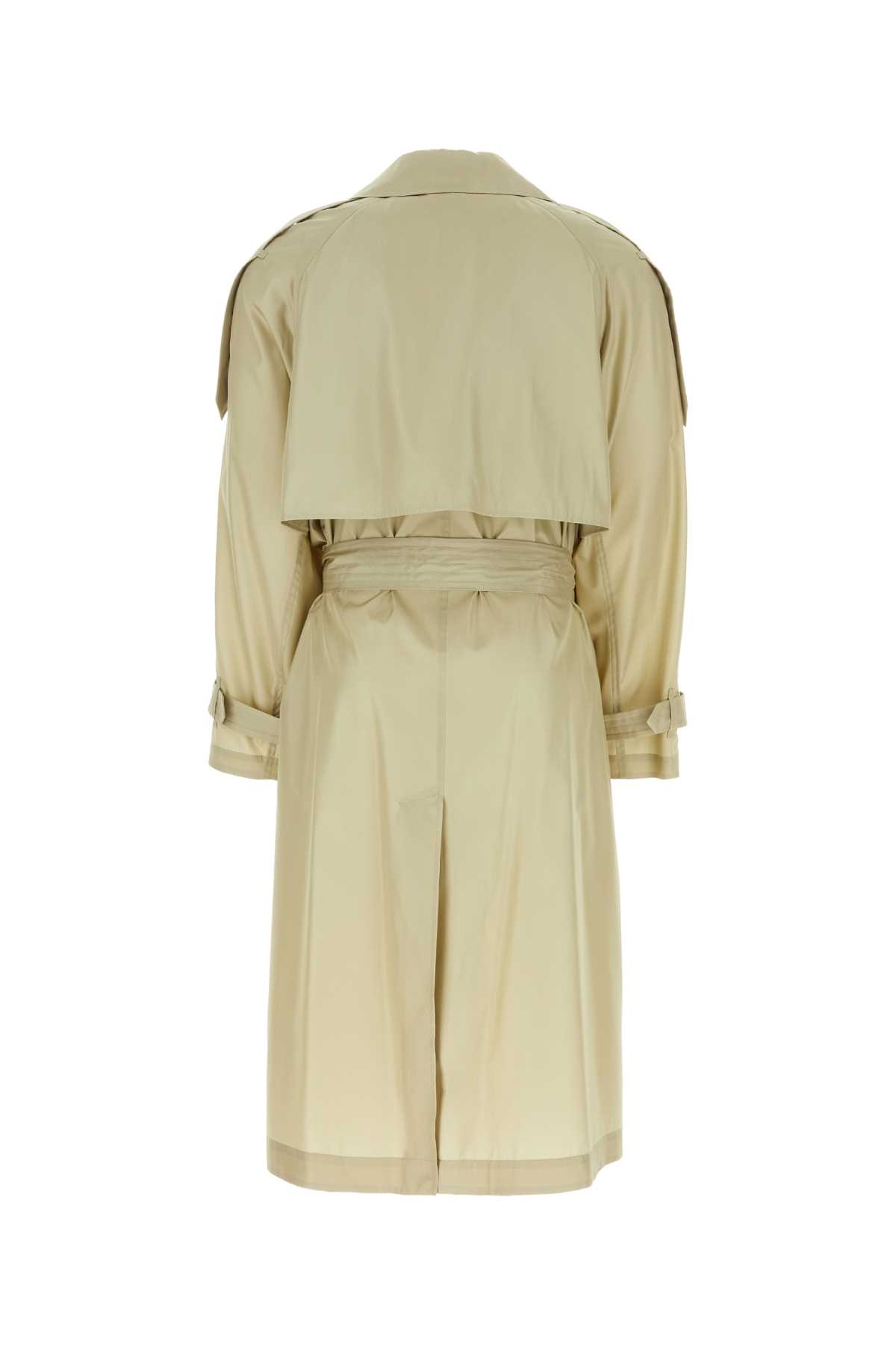 Shop Burberry Sand Silk Trench Coat In Beige