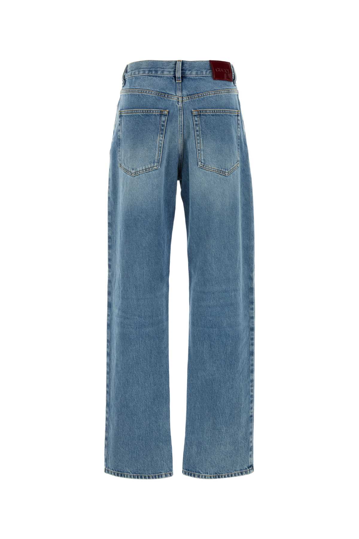 Gucci Logo Patch Straight-leg Jeans In Lightblue