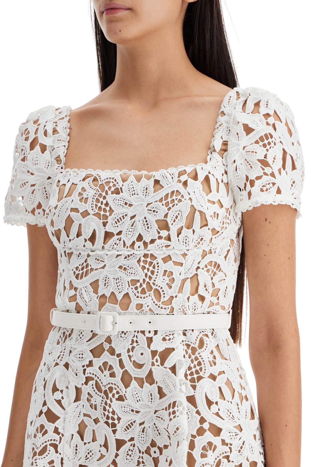 Shop Self-portrait Floral Lace Mini Dress With Eight In White (white)